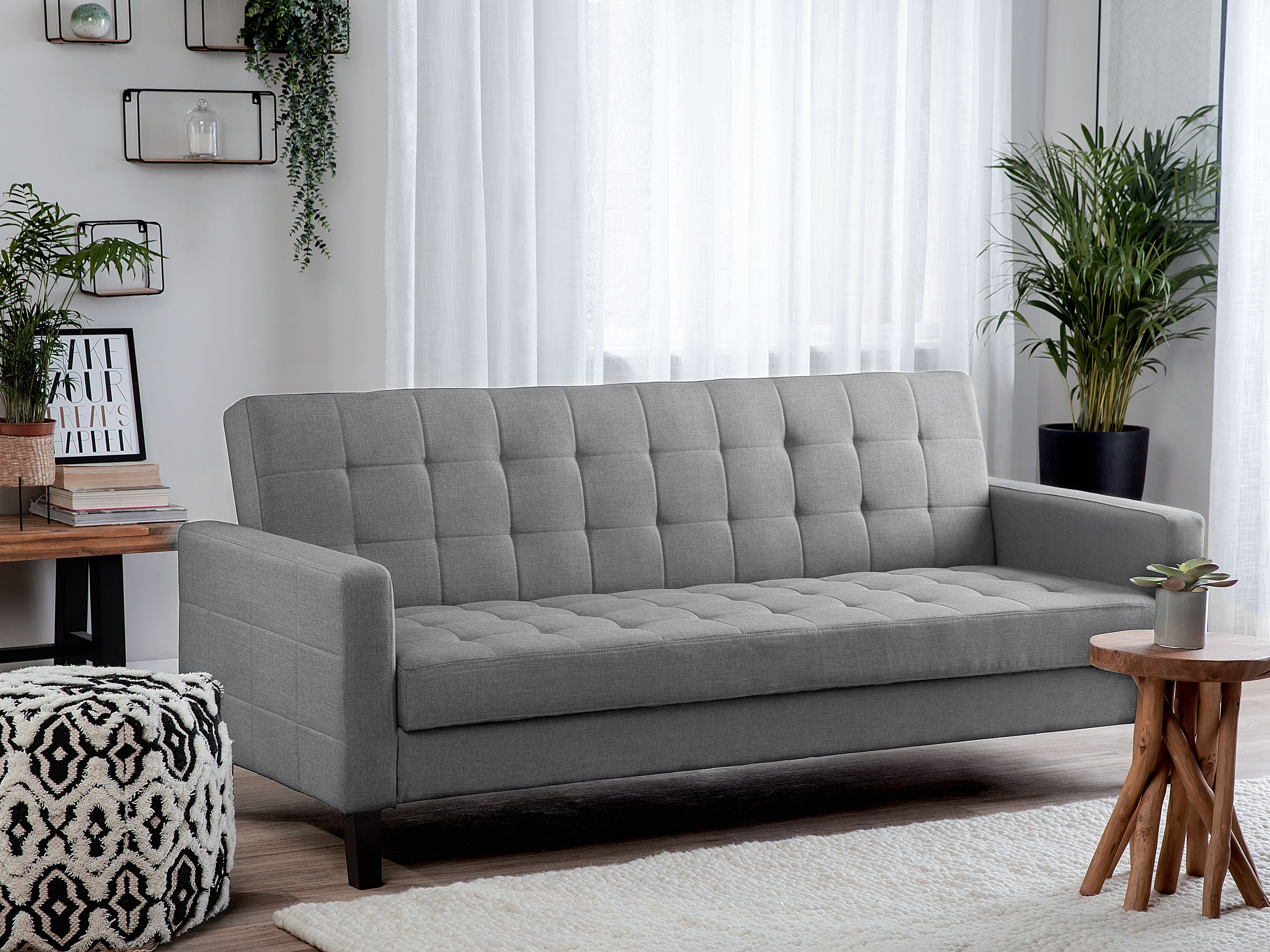 Sofa Bed 3 Seater VEHKOO Fabric Light Grey
