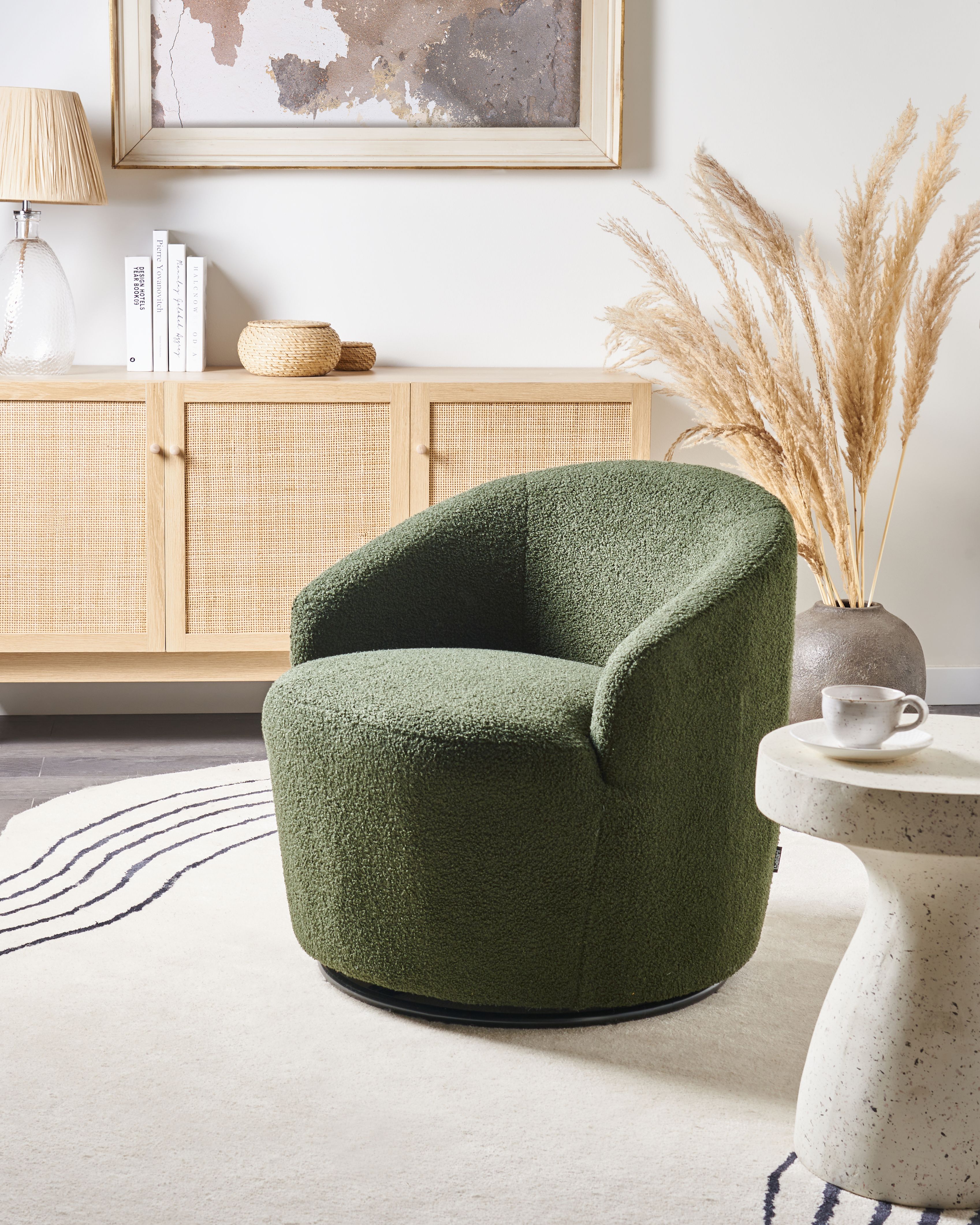 Swivel Armchair DAVIK Boucle Dark Green