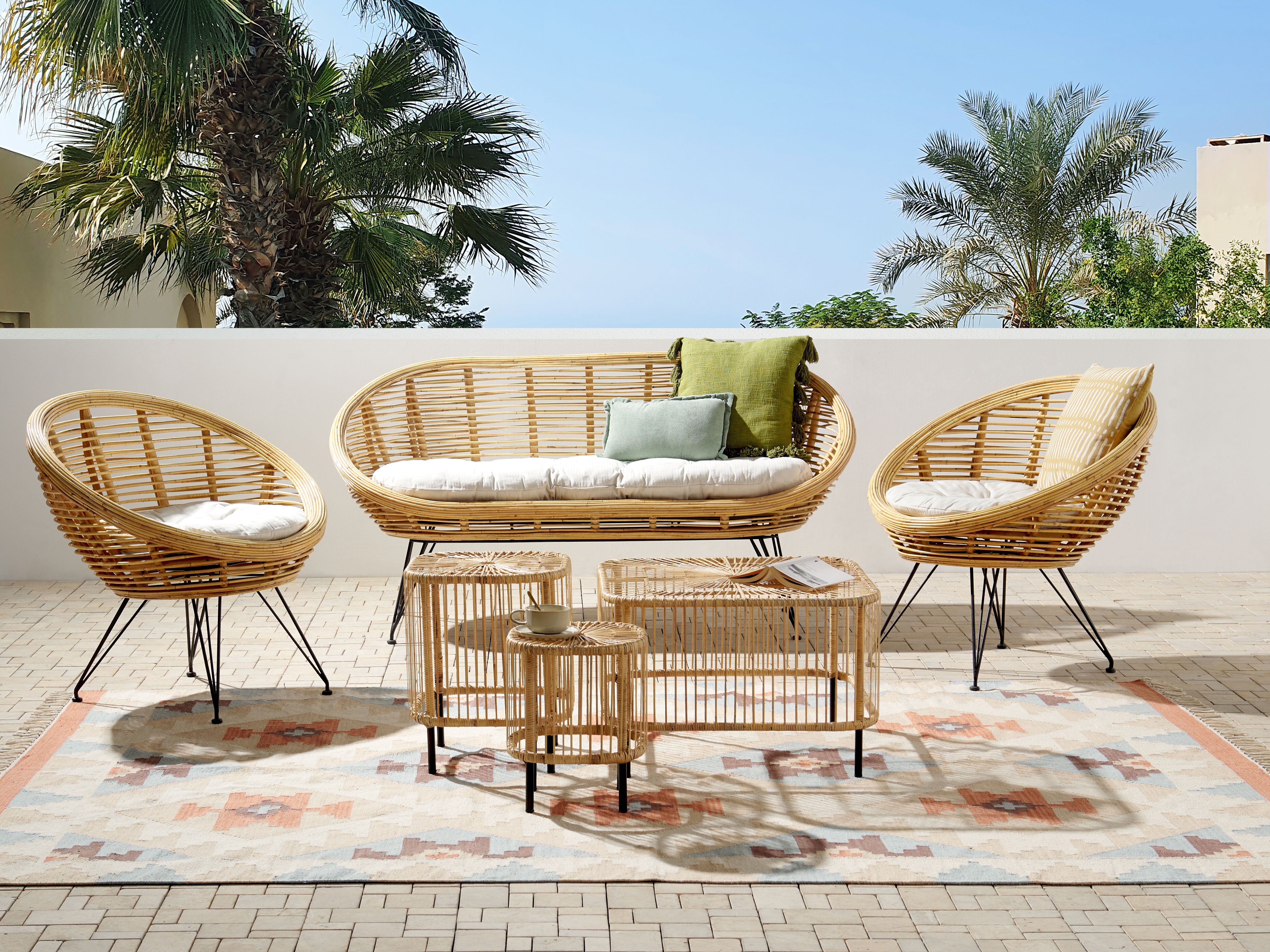 Garden Lounge Set with Table 4 Seater MARATEA/CESENATICO Rattan Natural