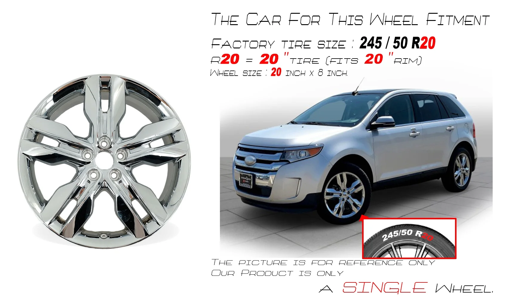 For Ford Edge Chrome Clad OEM Design Wheel 20