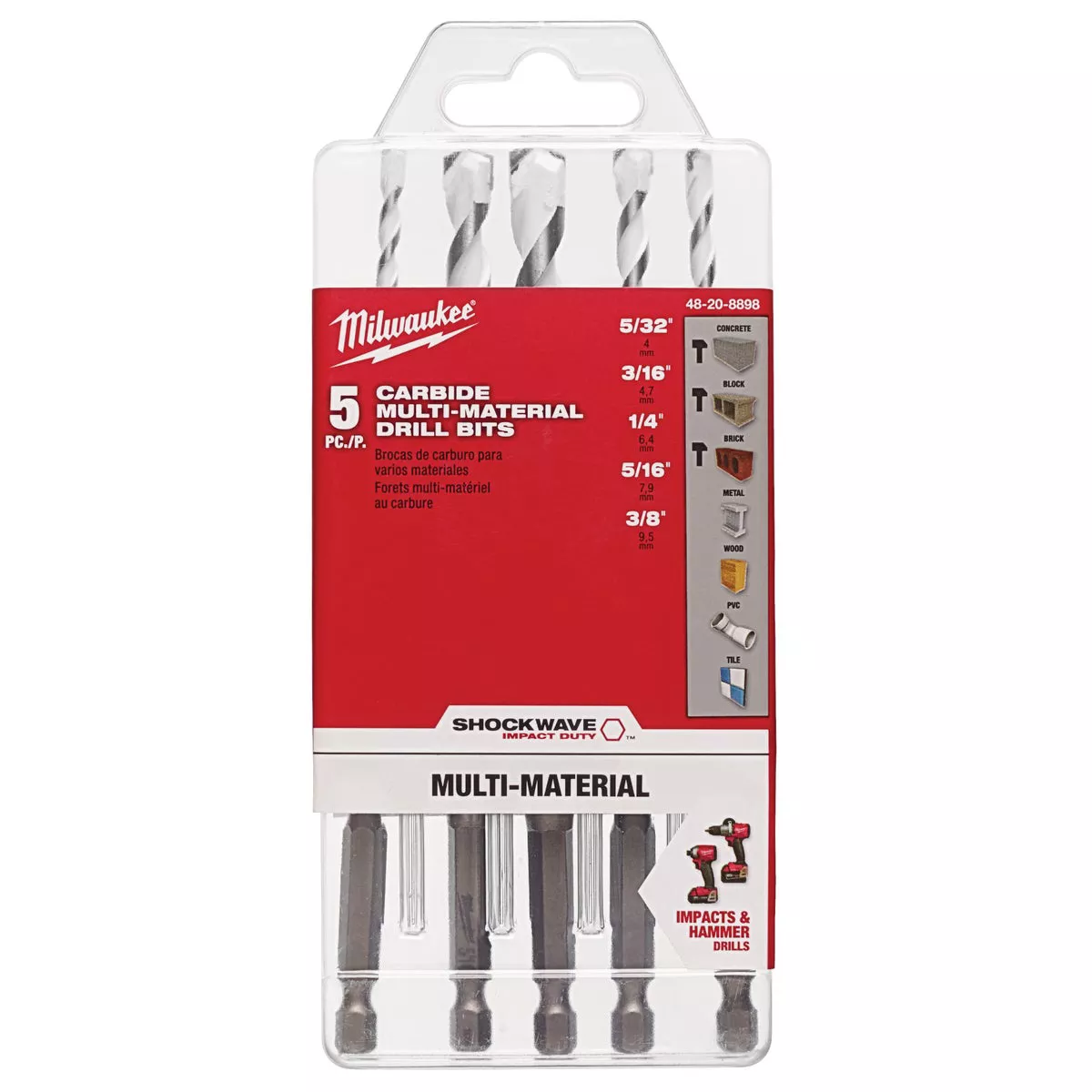 Milwaukee SHOCKWAVE 5-Piece Carbide Multi-Material Hex Shank Drill Bit Set