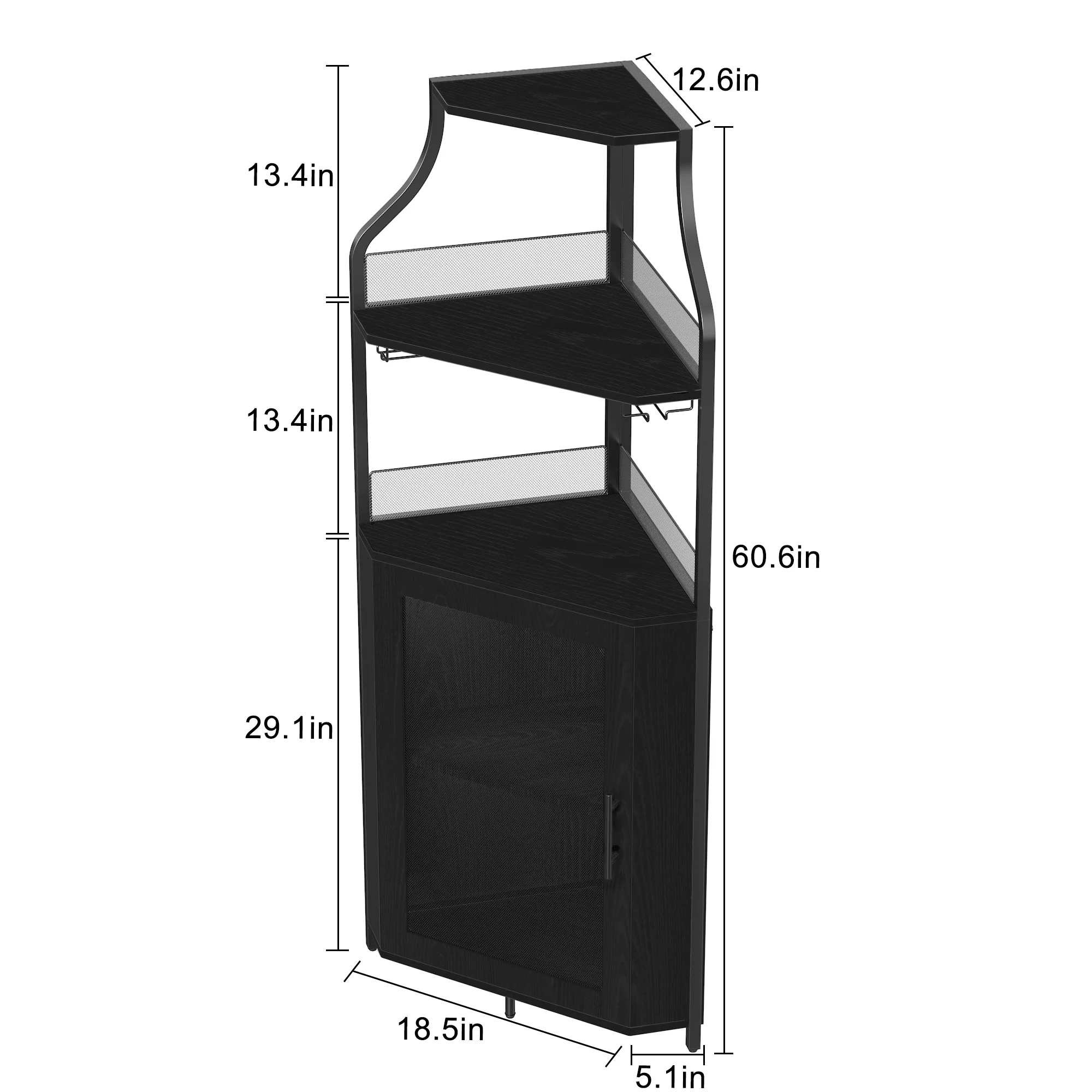 COZONY 5-Tier Retro-Styled Corner Bar Cabinet with Wine Rack, Glass Holder, and Storage Shelves, 60.6
