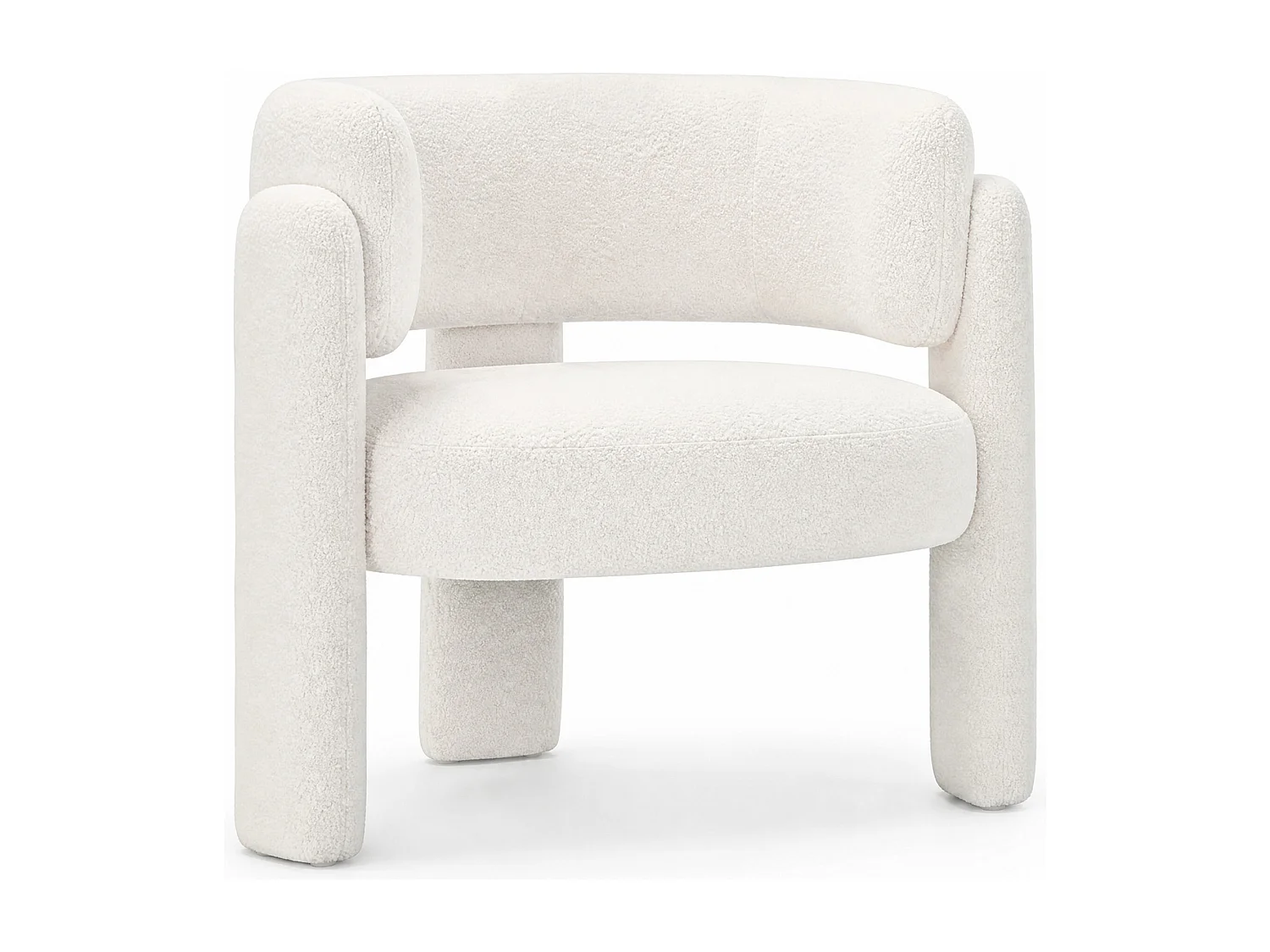 Fauteuil baril moderne en bois solide, mousse haute densité, tissu hypoallergénique – Blanc Crème