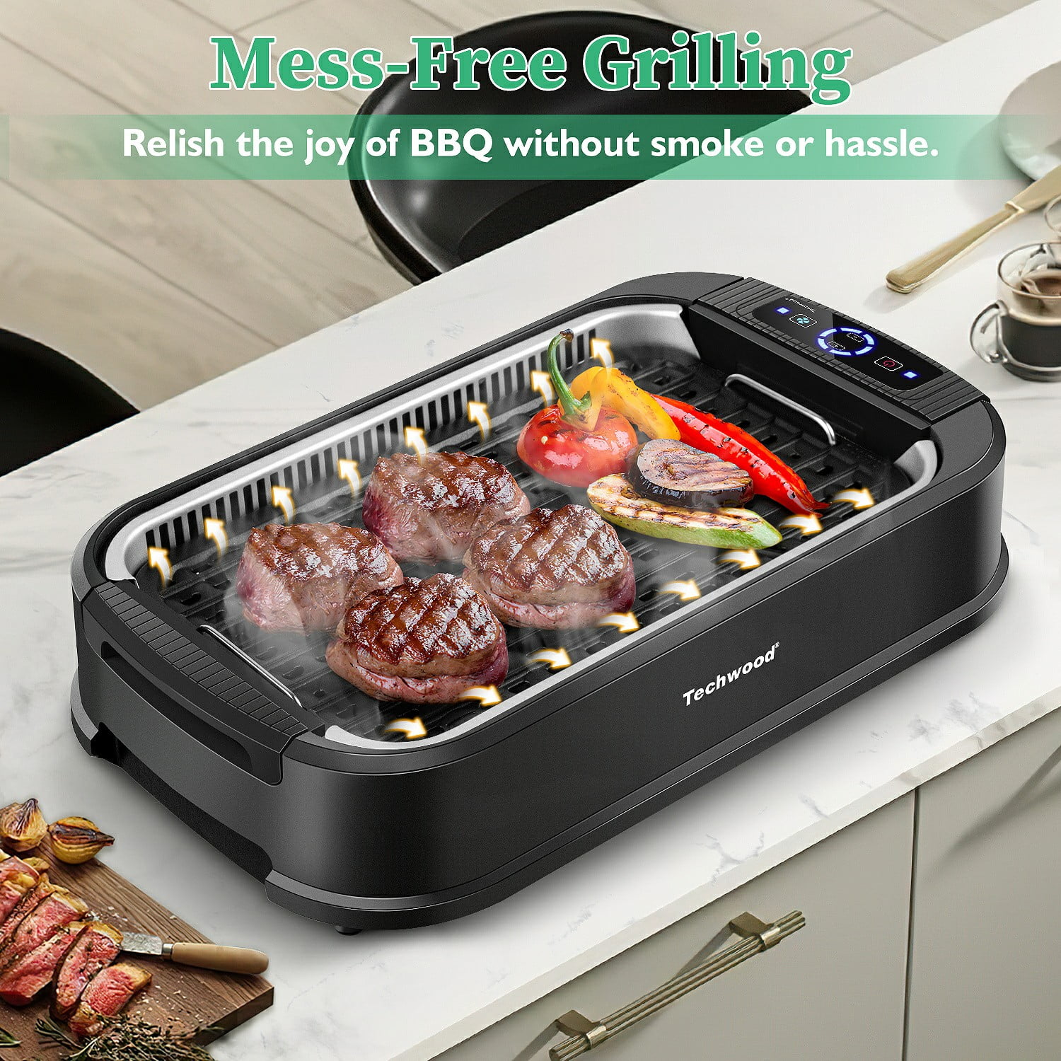 Techwood Indoor Smokeless Grill, 1500W, Black, Electric Portable Korean BBQ Grill with Tempered Glass Lid - Image 43