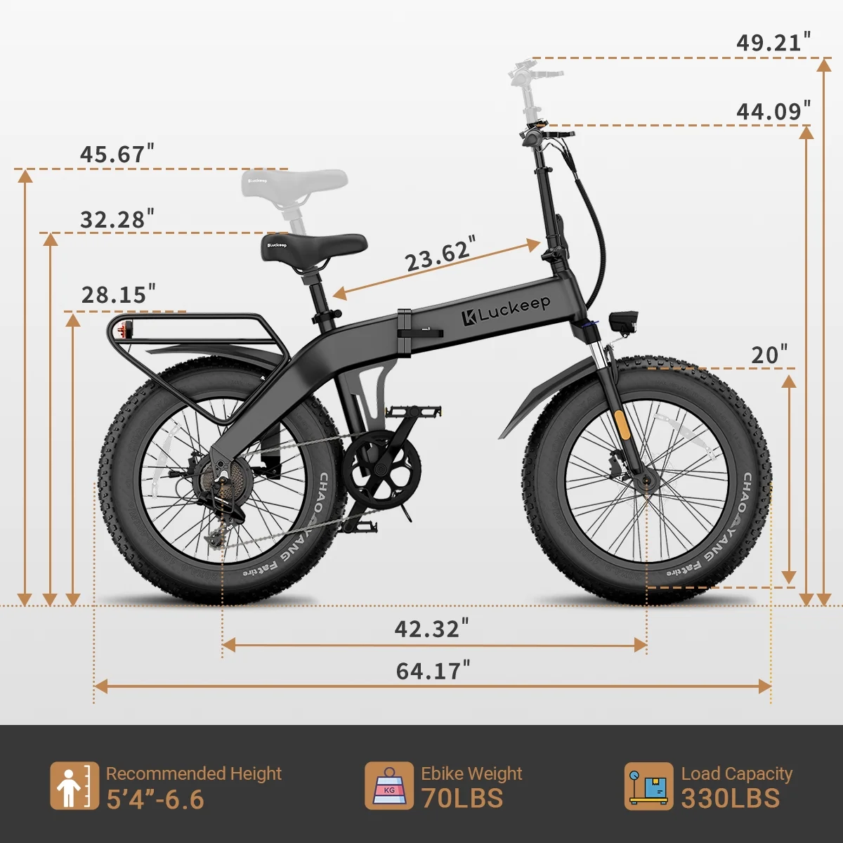 Luckeep X1 Lite Foldable Electric Bike for Adults 1500W Peak Motor,720WH Removable Battery,28MPH 60 Miles Long Range,20"*4" Fat Tire All-Terrain E-bike with Front Suspension,Mountain Electric Bicycle - Image 27