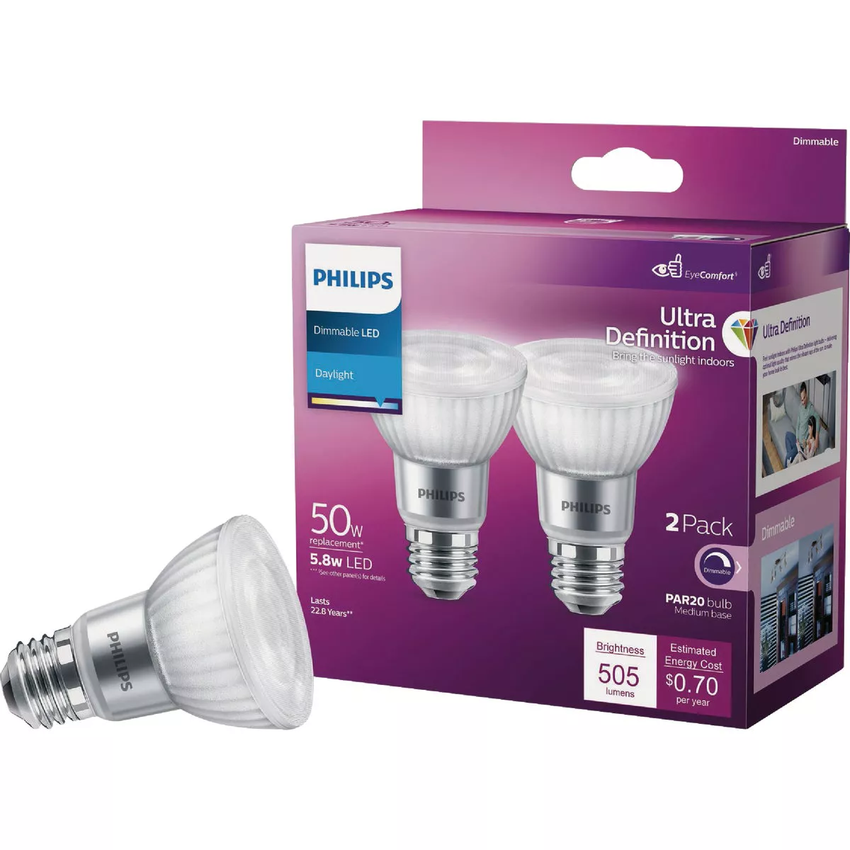 Philips Ultra Definition 50W Equivalent PAR20 Medium Daylight LED Floodlight Light Bulb (2-Pack)