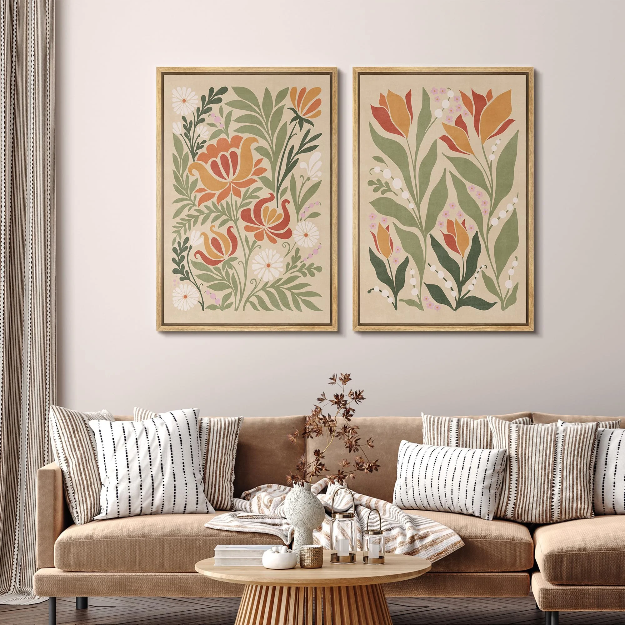 IDEA4WALL Framed Canvas Print Wall Art Set Vintage Floral Classic Botanical Illustration Abstract Garden Flowers Boho Art Modern Wall Decor Colorful Chic Artwork for Home Decor - Natural 24