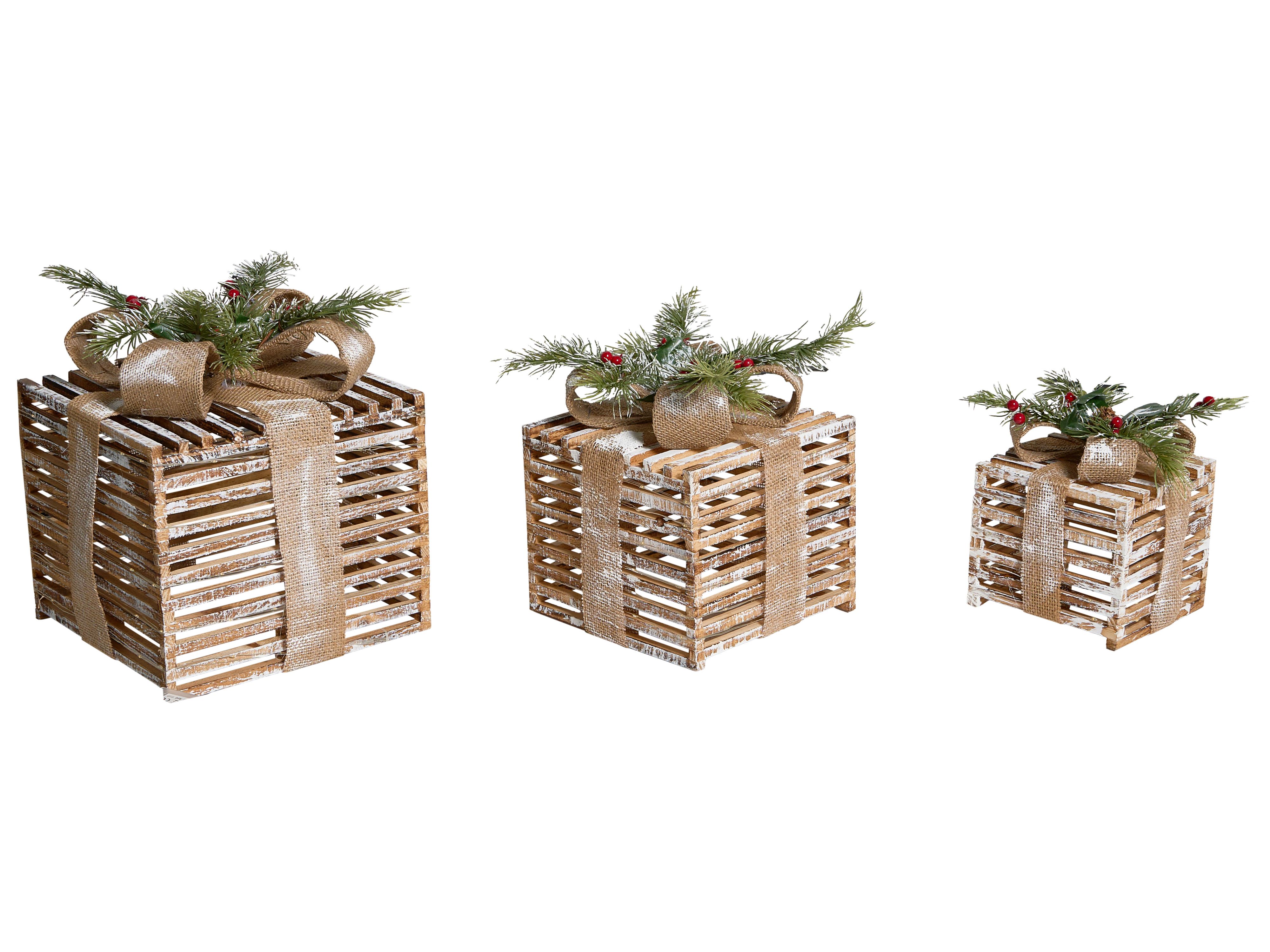 Set of 3 Christmas Decorations LED ROINE Christmas Gifts 15/20/25 cm Brown