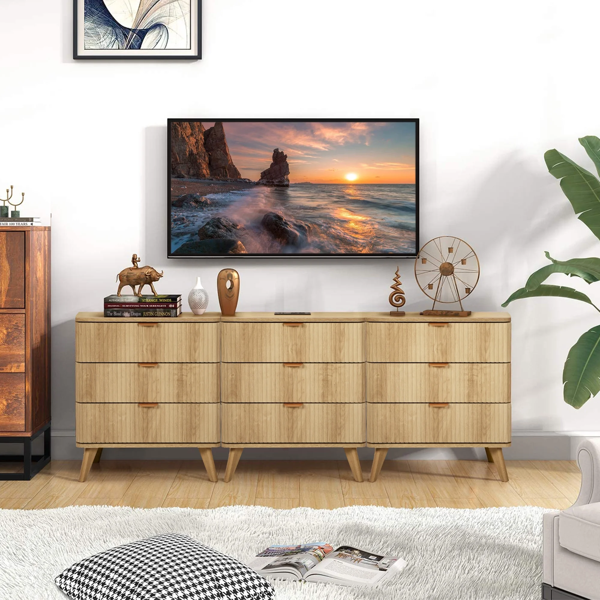 YOCWO Fluted Nightstand for Bedroom Set of 2 , Wood Bedside Table Set of 2 with Drawers, Black - Image 42