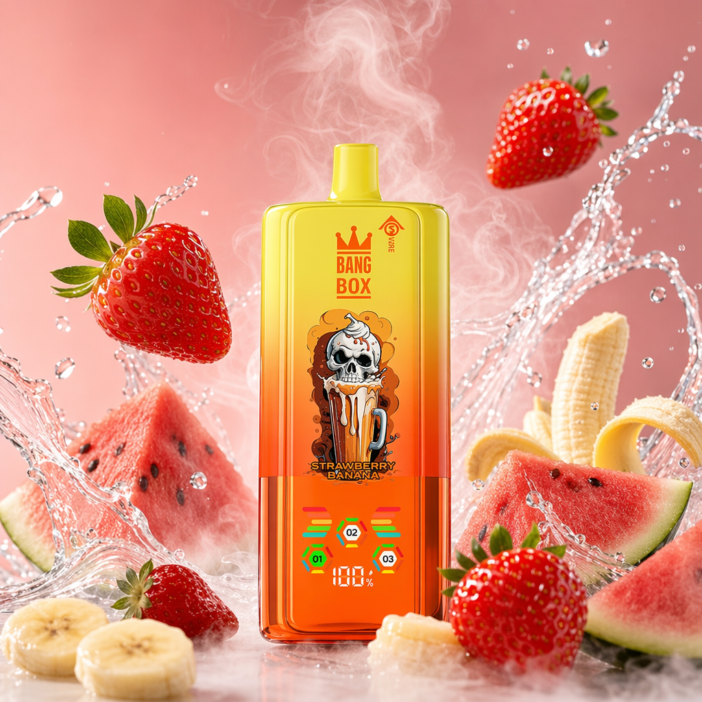 BANG BOX 80 000 puffów 3w1 – Strawberry Banana; wskaźnik smaku 01/02/03 i poziom baterii