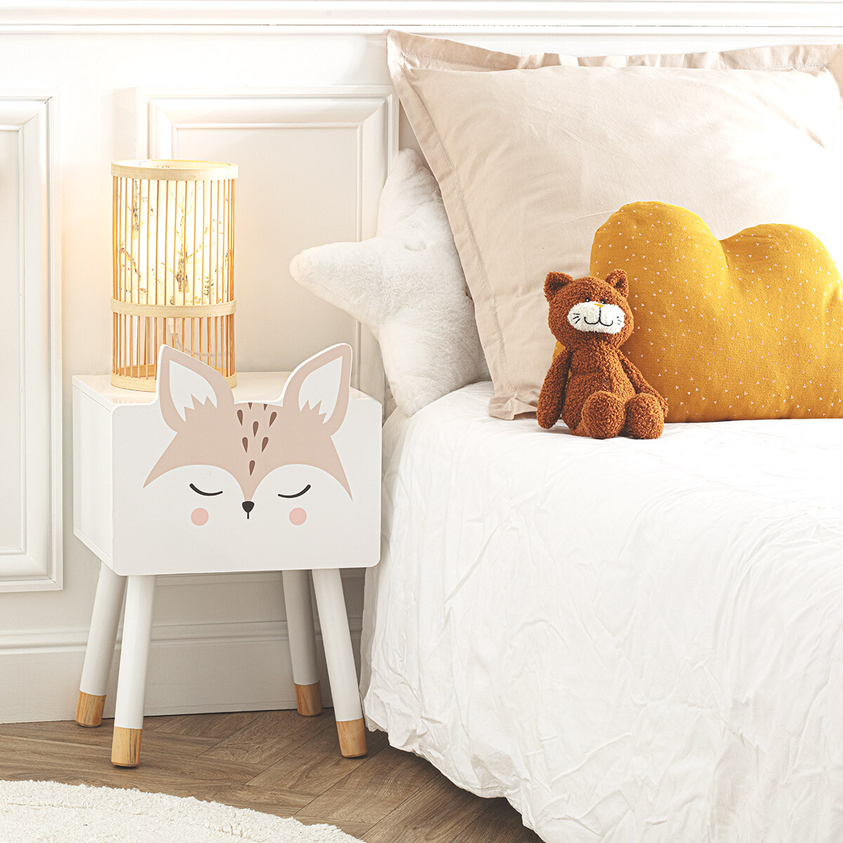 Kids bedside table "Fox" White, H.53 cm