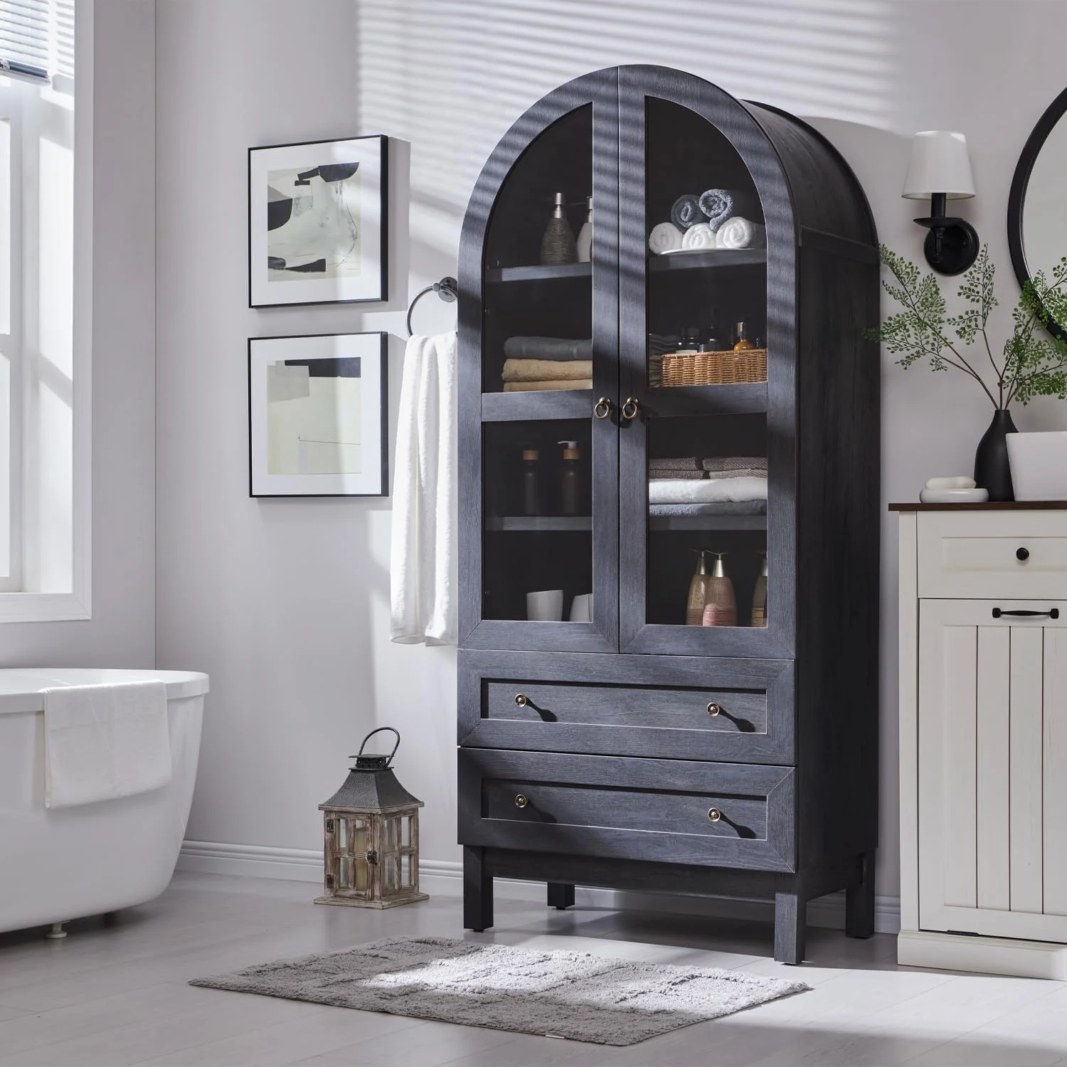IFGET 71-Inch Arched 4-Tier Bookcase with Glass Doors and Drawers - Image 49