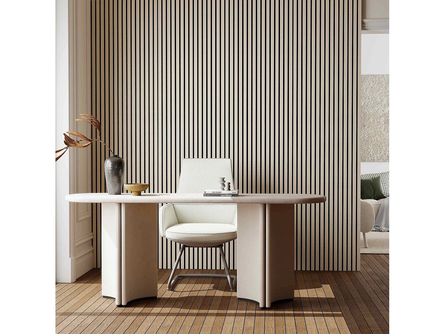 Lot de 3 Panneaux Muraux Décoratifs Acoustiques Bois MDF 260x30cm Chêne noi  AntiBruit, Facile à Poser