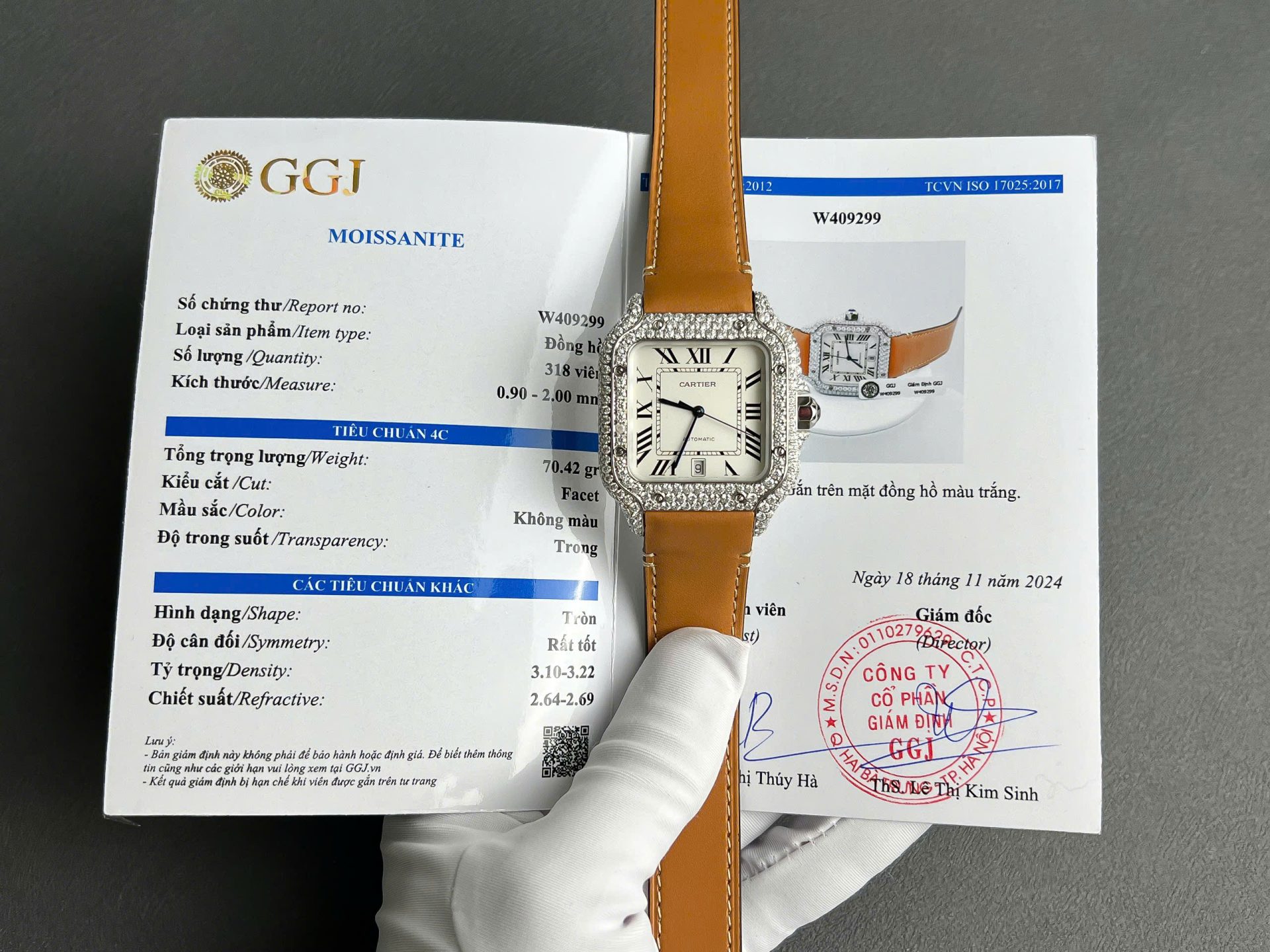Cartier Santos White Dial Replica Watch Custom Diamonds Moissanite BV Factory 39.8mm - Top club