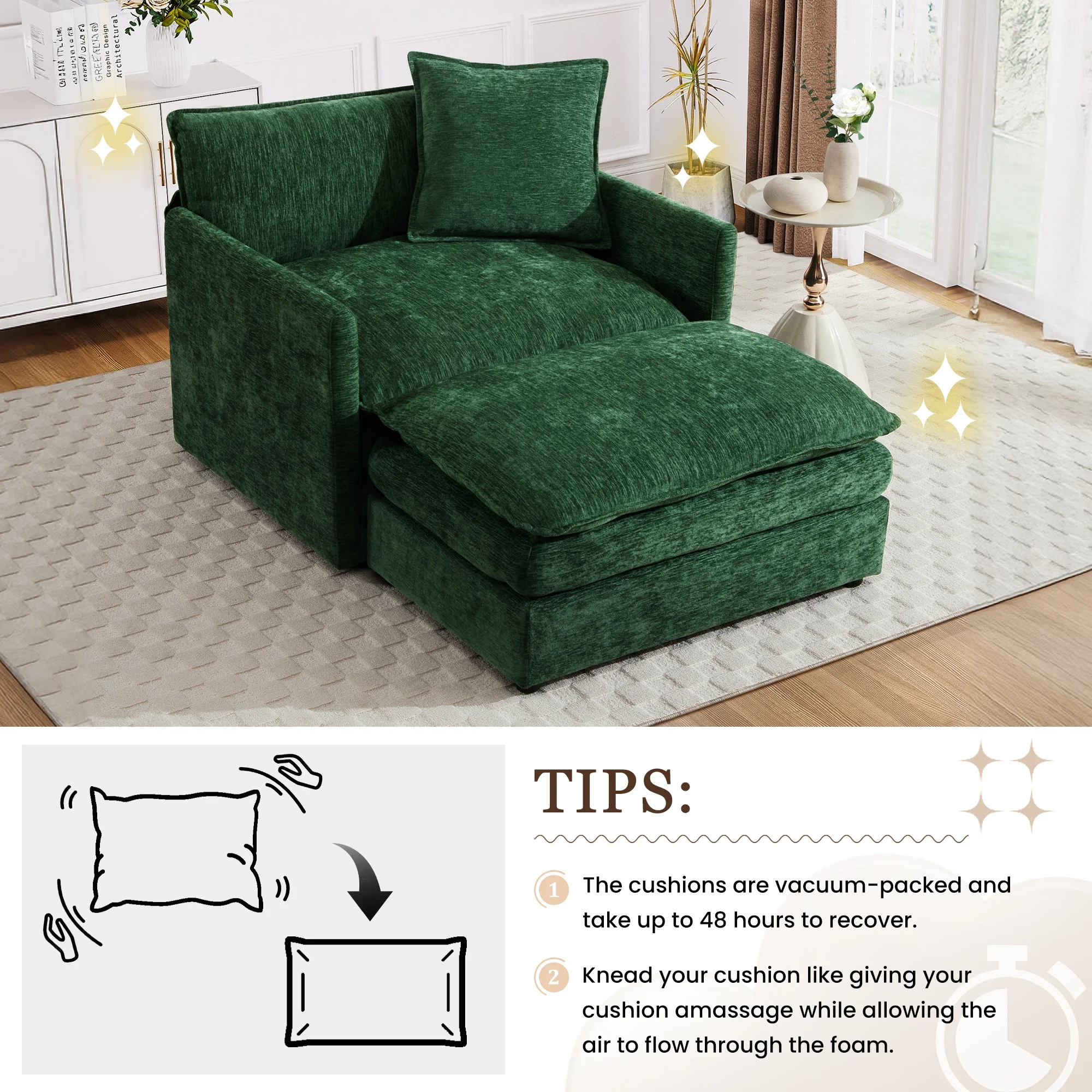 Muumblus Oversized Lounge Chair with Ottoman, Cloud Accent Armchair for Living Room, Beige Chenille - Image 26