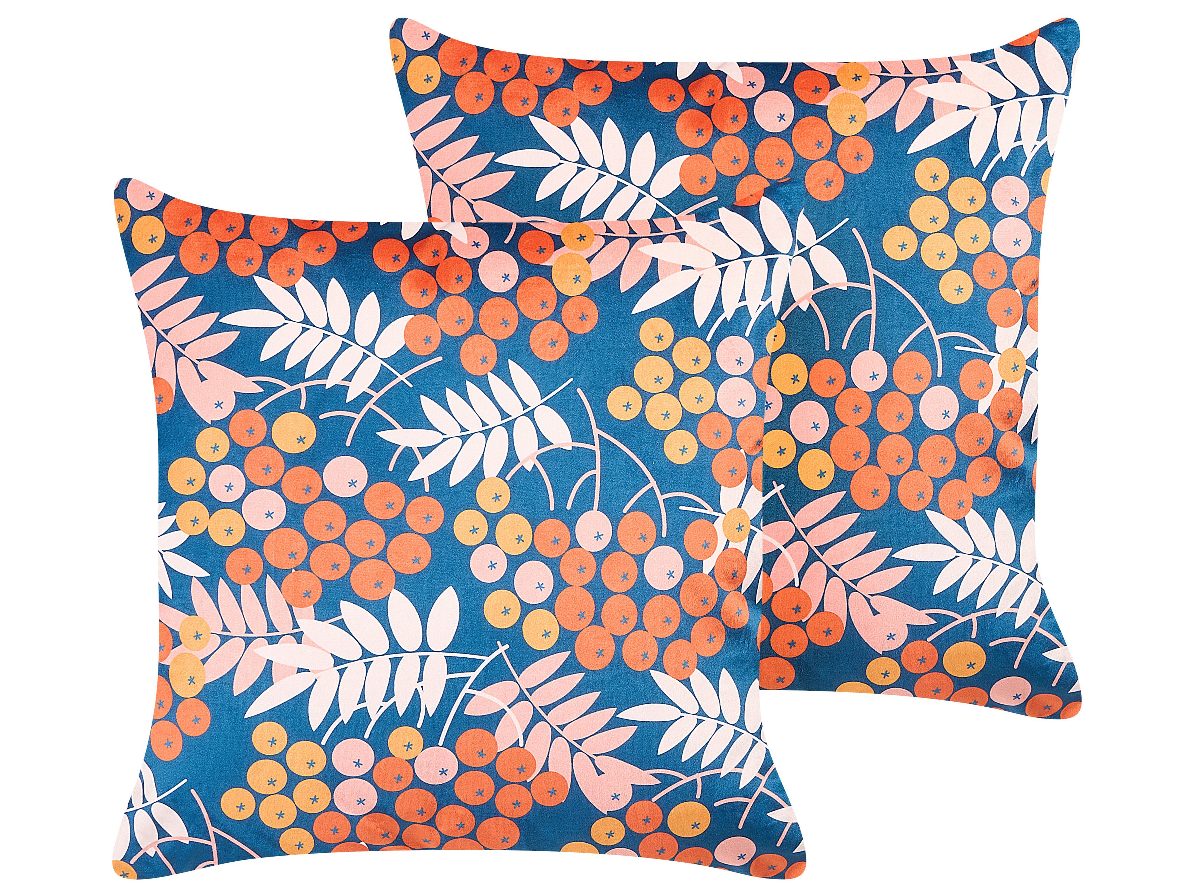 Set of 2 Decorative Cushions SUMAC Velvet 45 x 45 cm Multicolour Plant Pattern