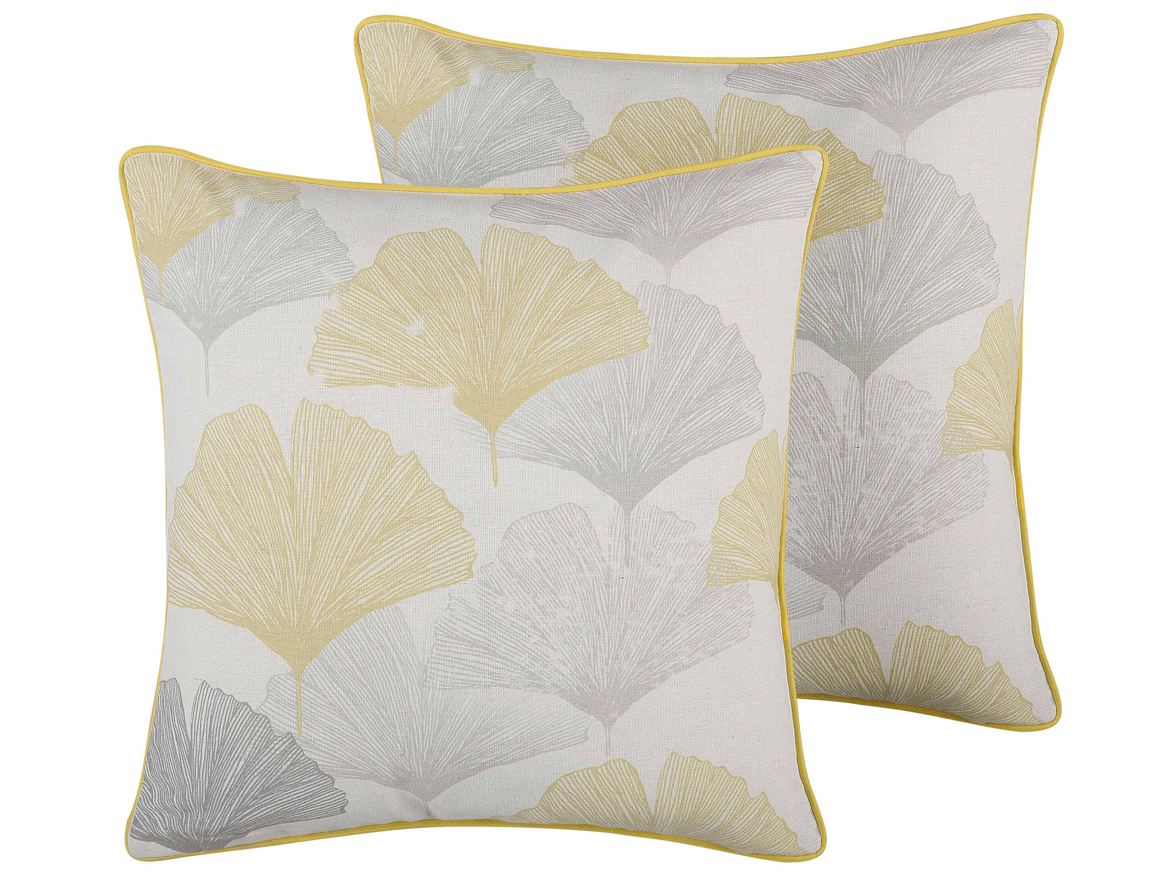 Set of 2 Decorative Cushions CANDYTUFT 45 x 45 cm Yellow Plant Pattern
