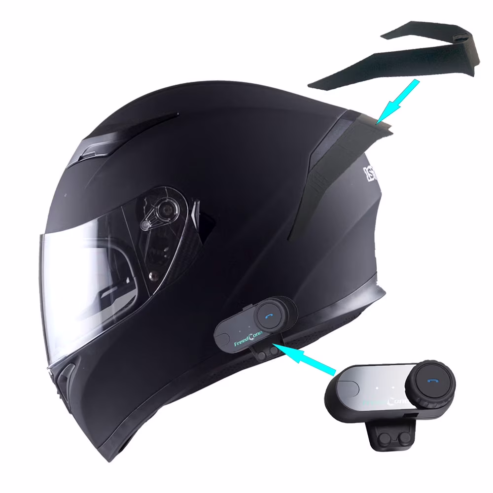1Storm Motorcycle Modular Full Face Flip up Dual Visor Helmet + Spoiler + Motorcycle Bluetooth Headset: HJK316 Mechanic Red - Image 3