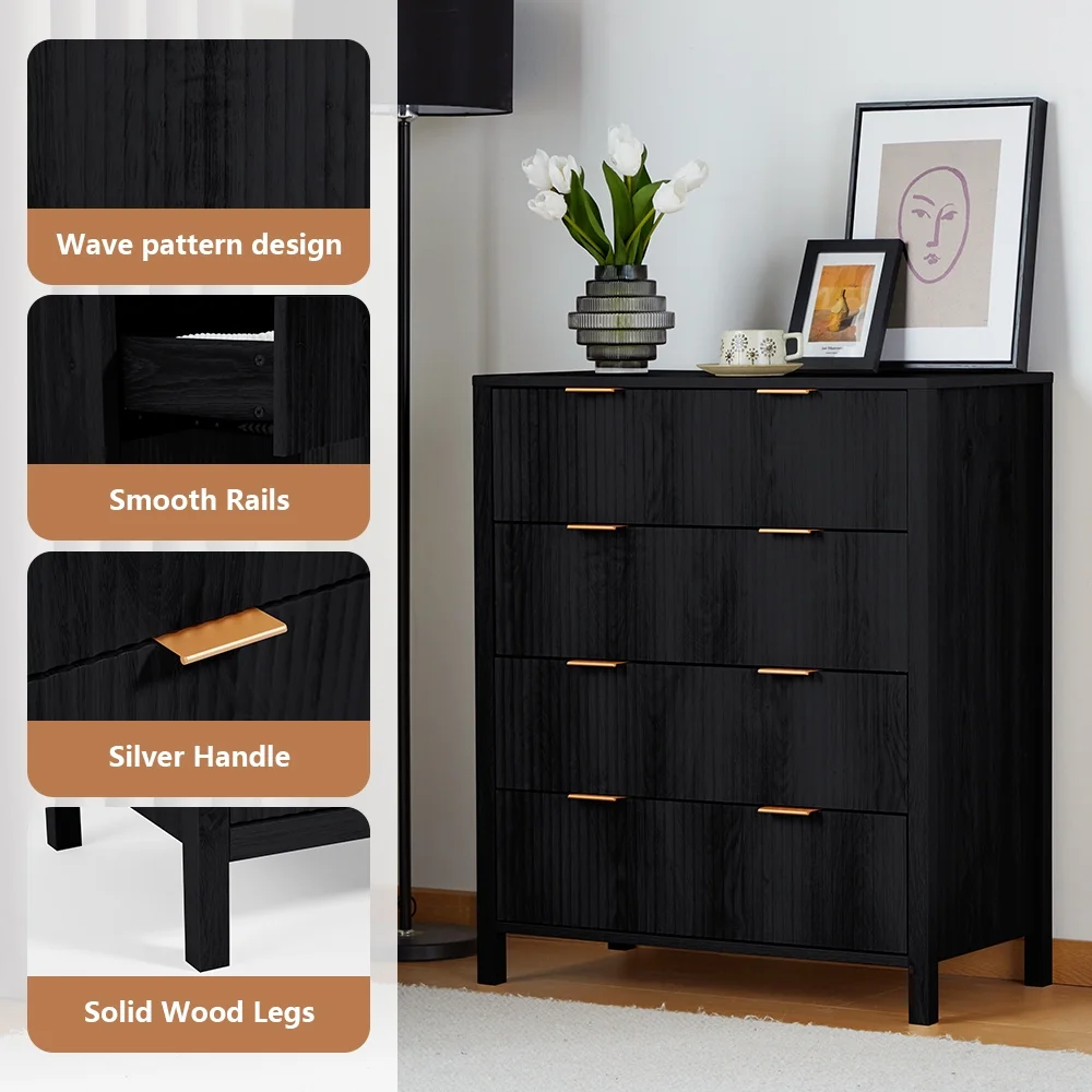 YOCWO Fluted Nightstand for Bedroom Set of 2 , Wood Bedside Table Set of 2 with Drawers, Black - Image 102