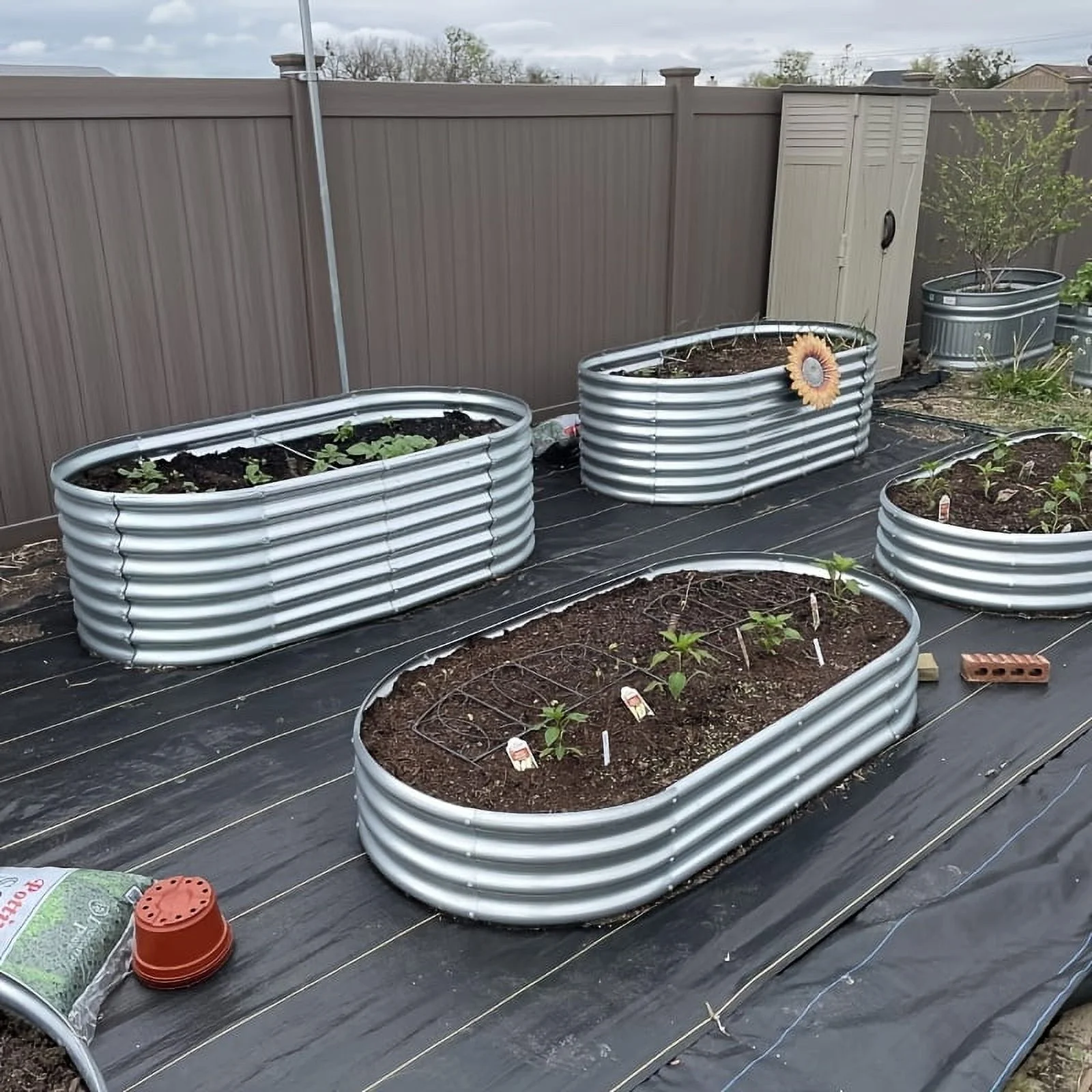 4��2��1 ft(4pack)Galvanized Raised Garden Bed Kit, Garden Planting, Outdoor Galvanized Flowerpot Garden Box, Round and Oval Large Metal Vegetable Box.