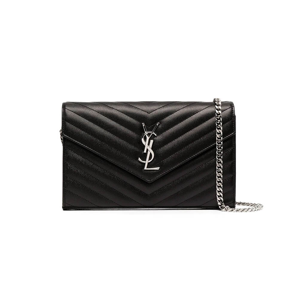 Saint Laurent Chain-strap YSL-plaque grained-leather wallet Bag1:1High-quality replica