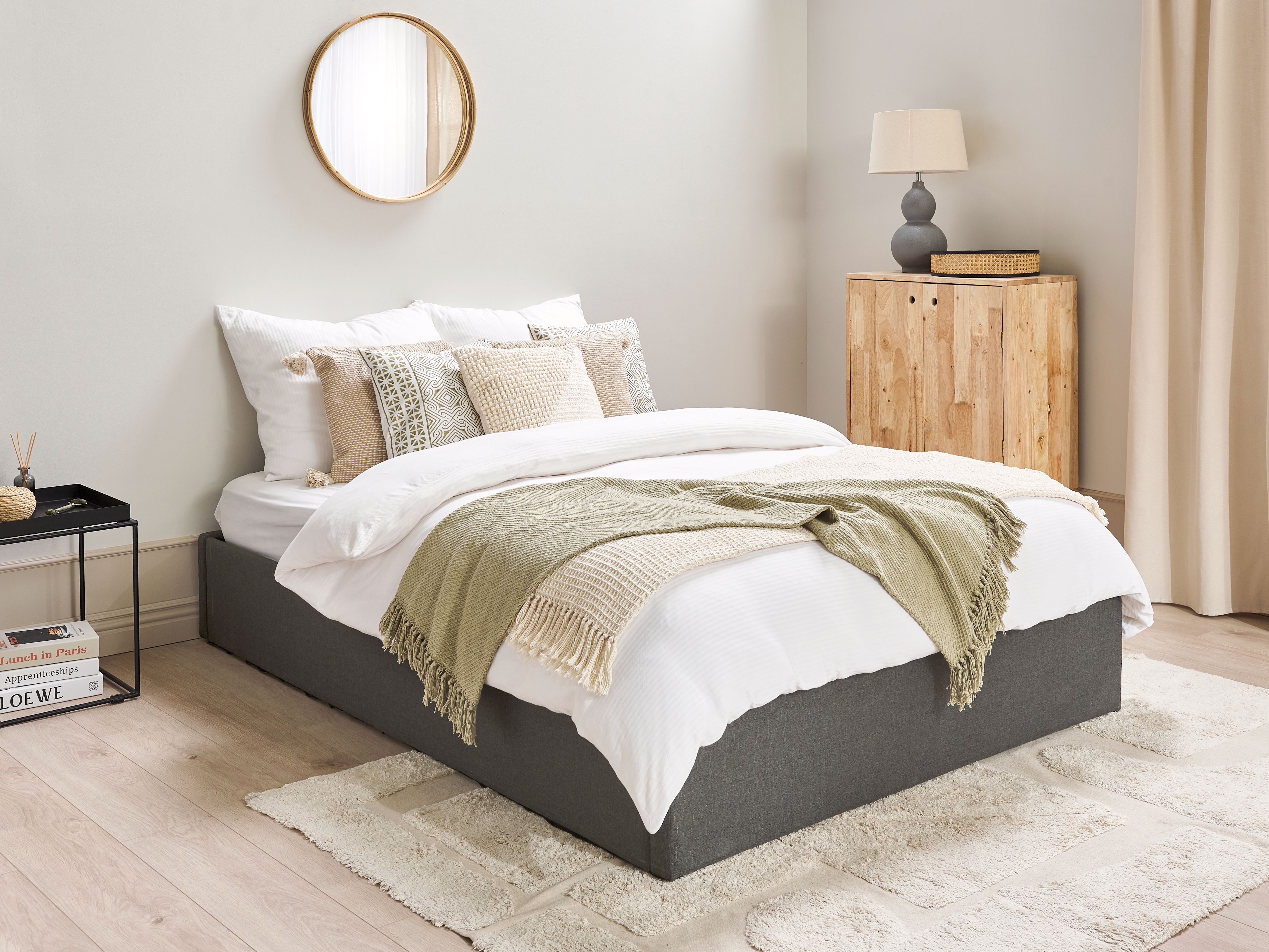 Ottoman Bed without Headboard Fabric DINAN 140 x 200 cm (EU Double) Dark Grey