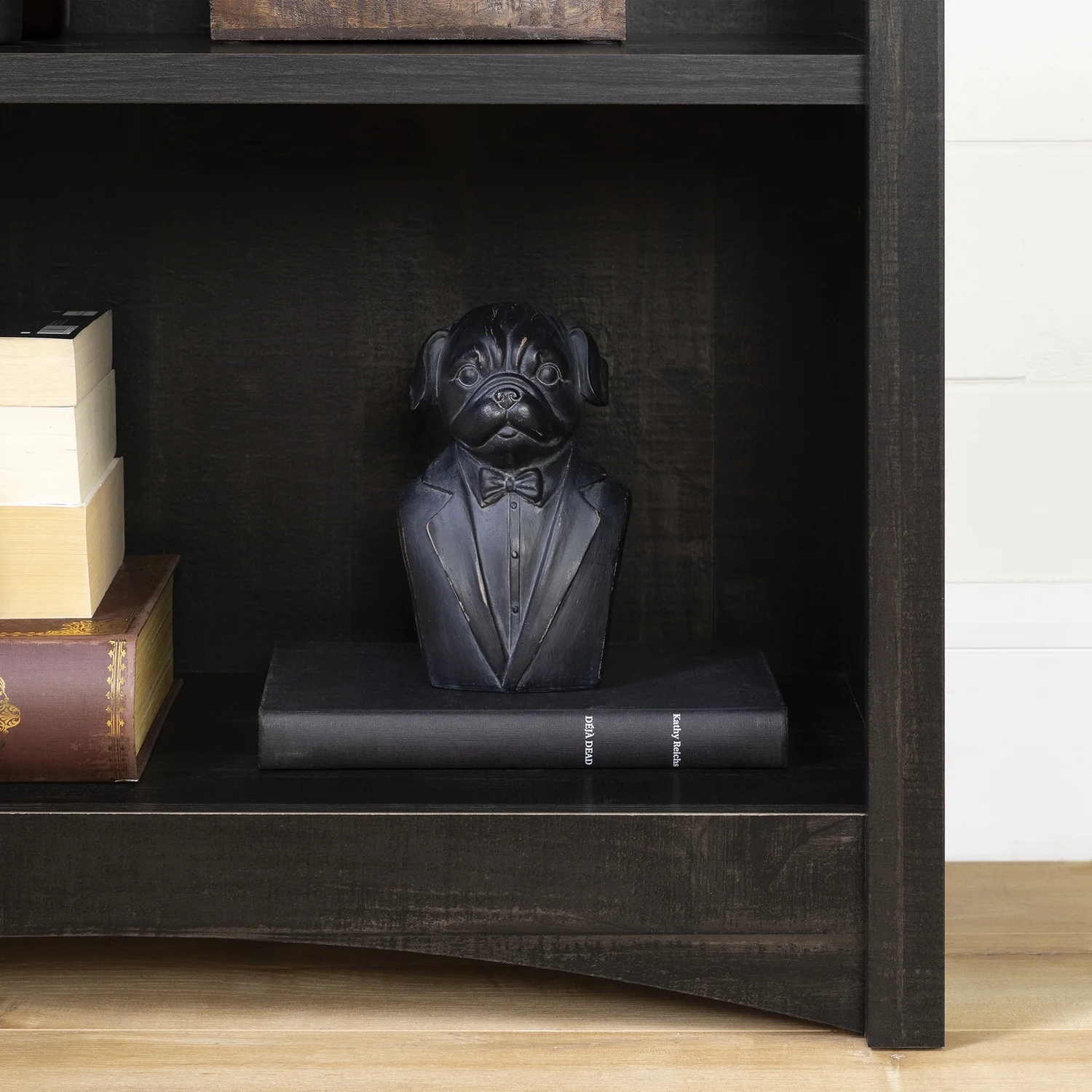 Gascony 4-Shelf Bookcase-Rubbed Black-South Shore - Image 9