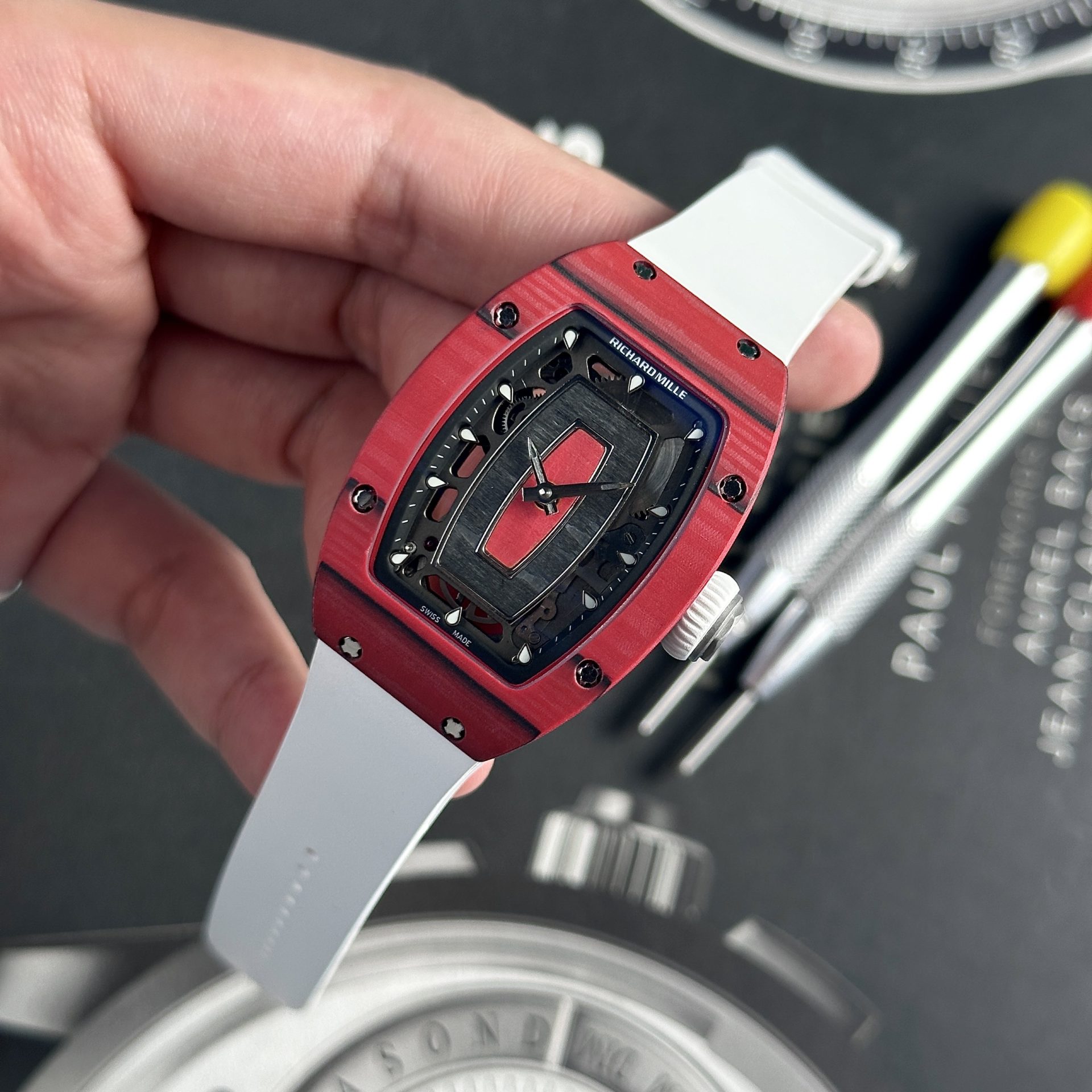 Richard Mille Best Replica Watch RM07-01 Red Carbon Rubber Strap 32x46mm - Top club