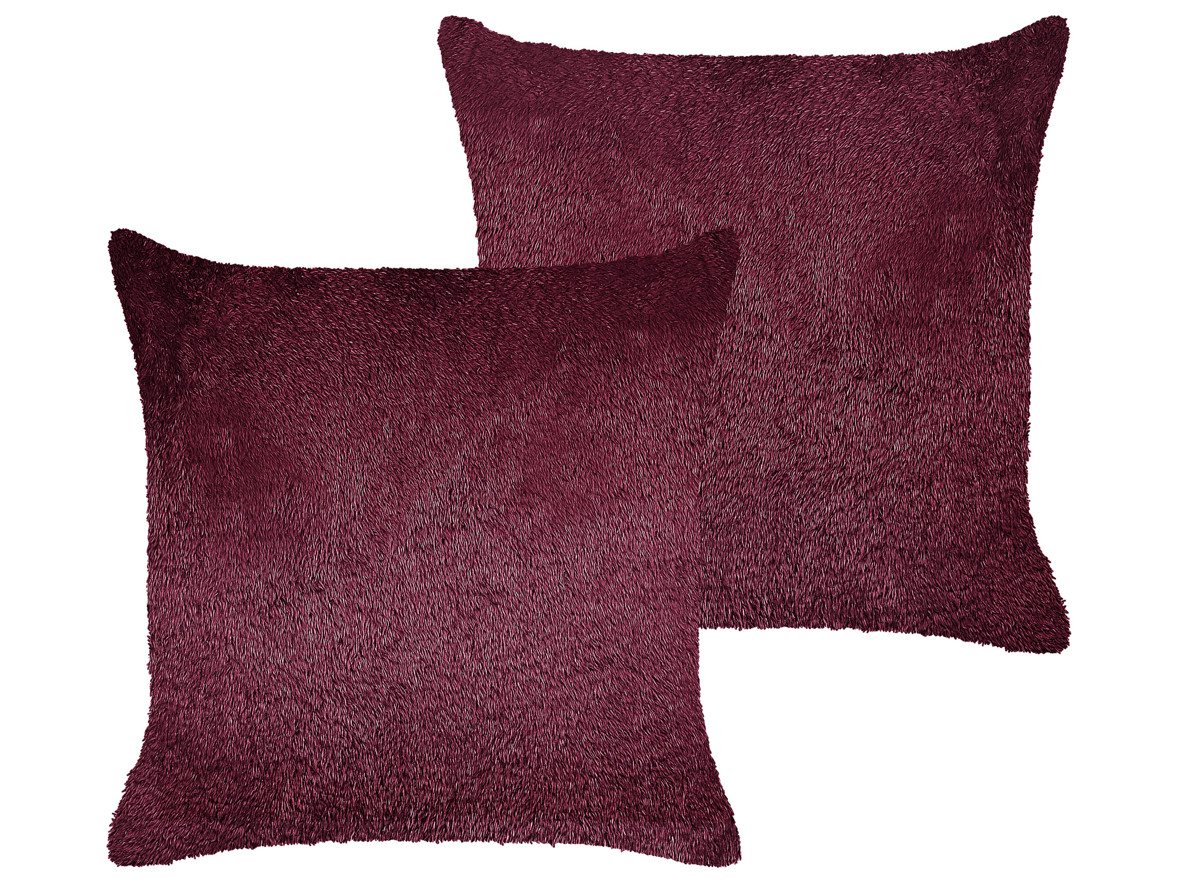 Set of 2 Decorative Cushions PILEA Faux Fur 45 x 45 cm Burgundy Solid