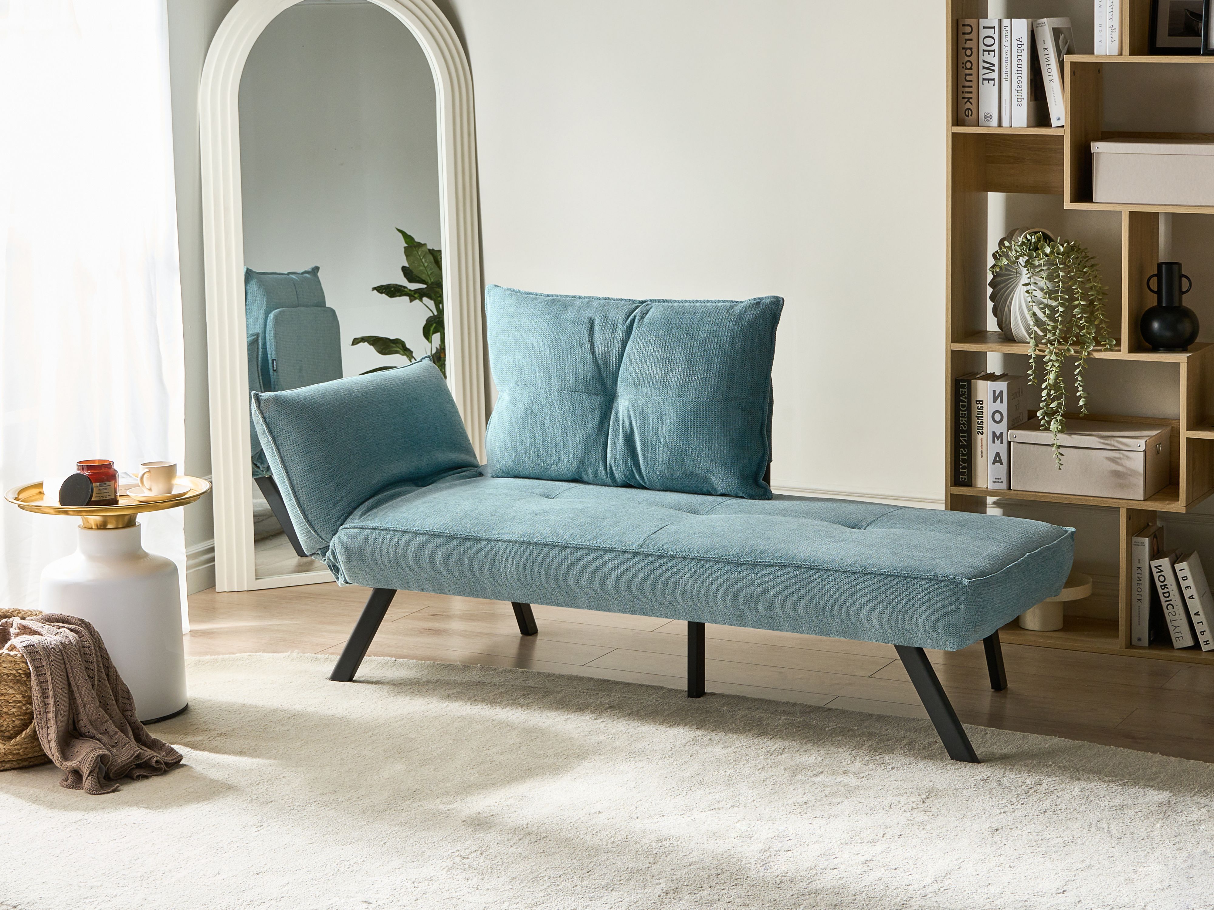 Left-Hand Chaise Lounge ROCAMADOUR Fabric Light Blue