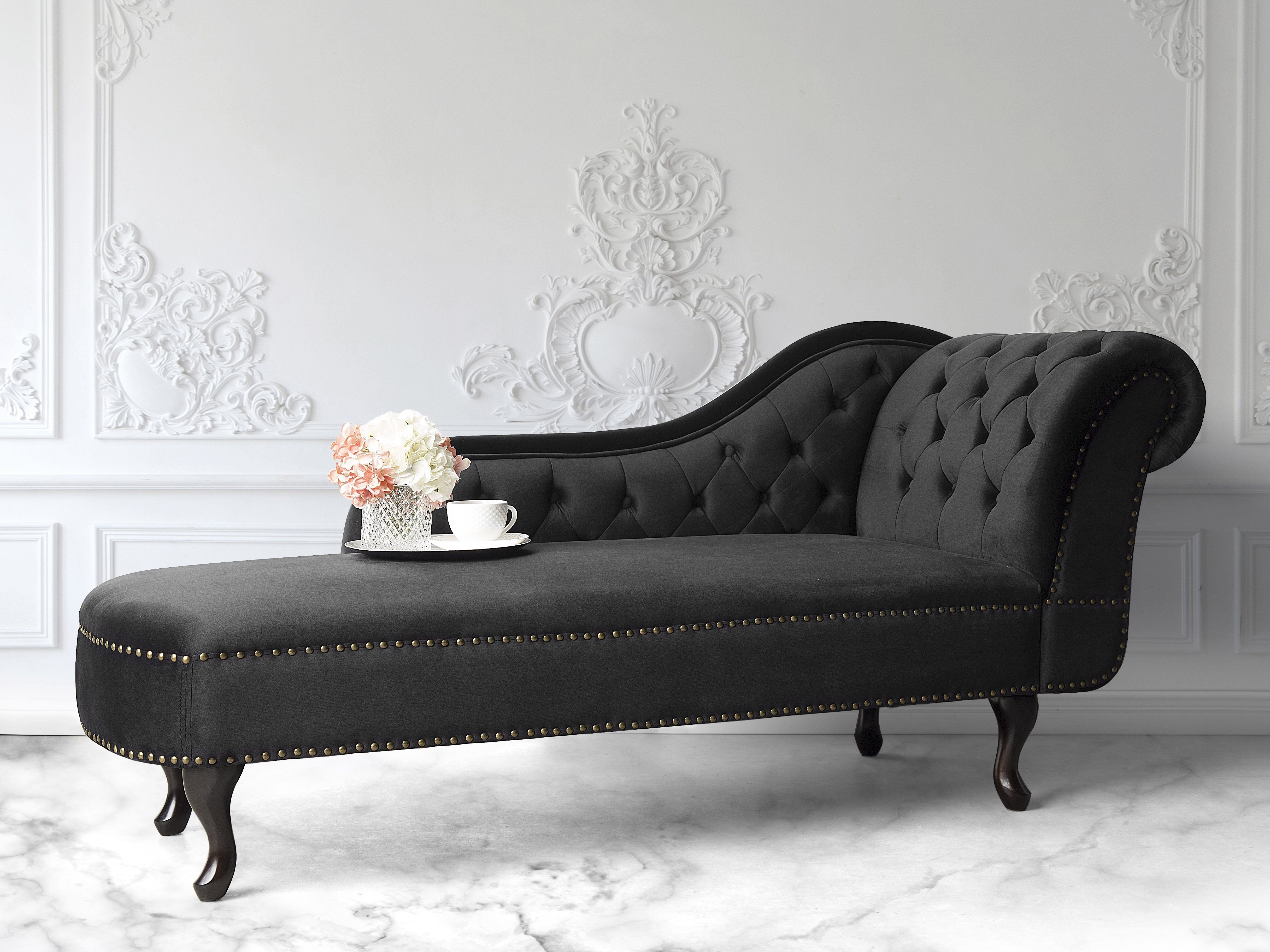 Right-Hand Chaise Lounge NIMES Velvet Black