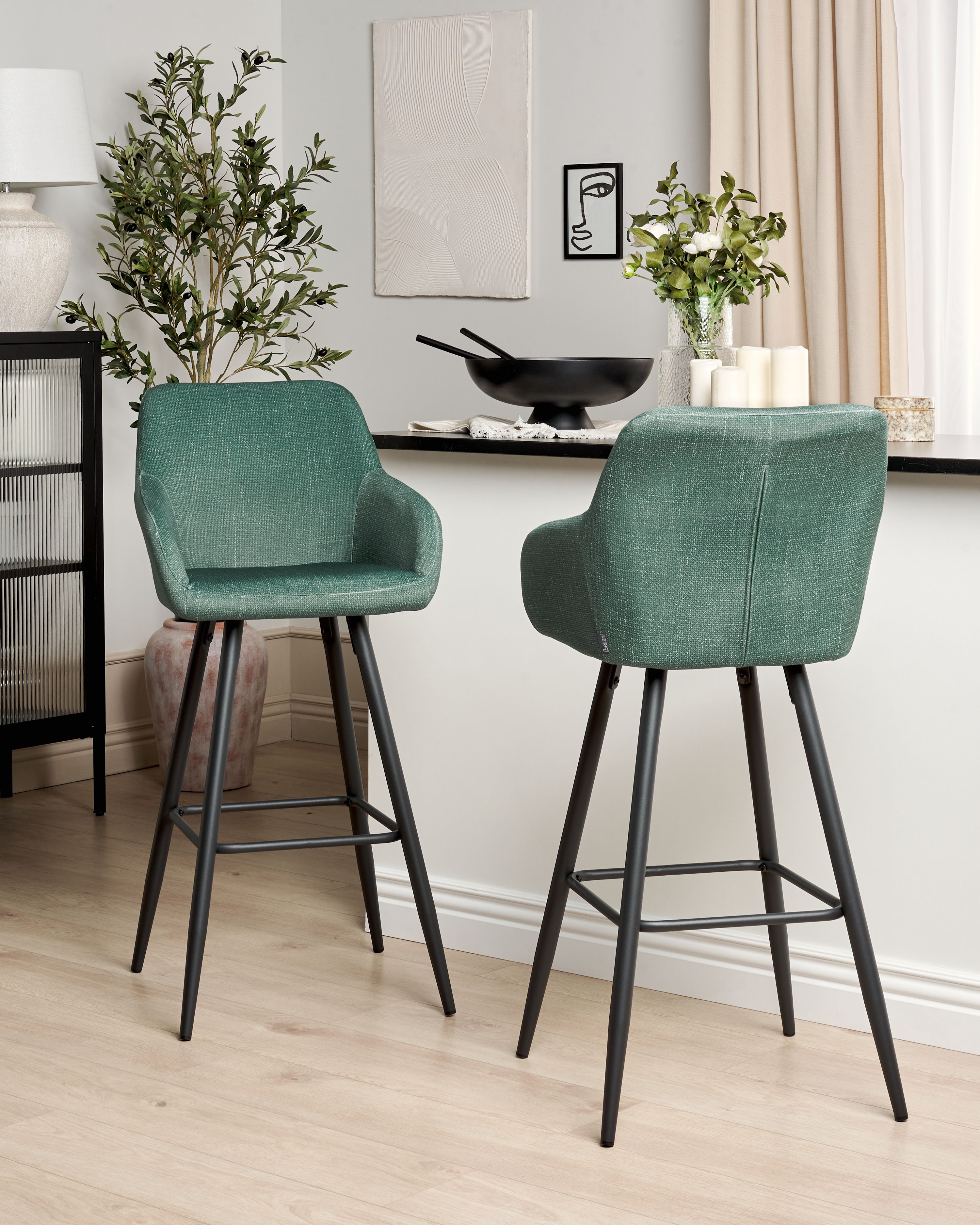 Set of 2 Bar Chairs CASMALIA Velvet Dark Green