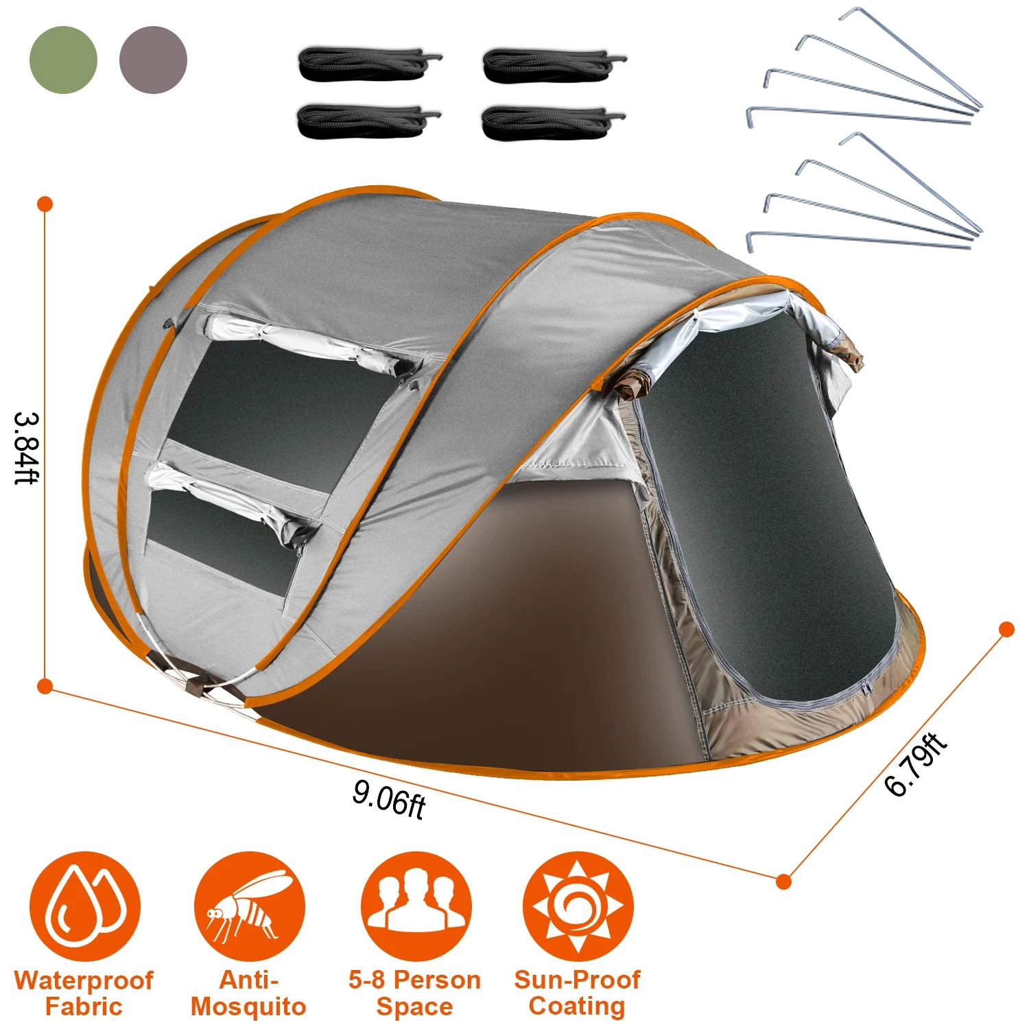 Tcbosik Easy Pop Up Tent for 5-8 Person, Automatic Setup Instant Family Tent with 2 Doors and 4 Mosquito Net Windows, Waterproof Camping Tent with Carry Bag for Hiking & Traveling, Khaki - Image 4
