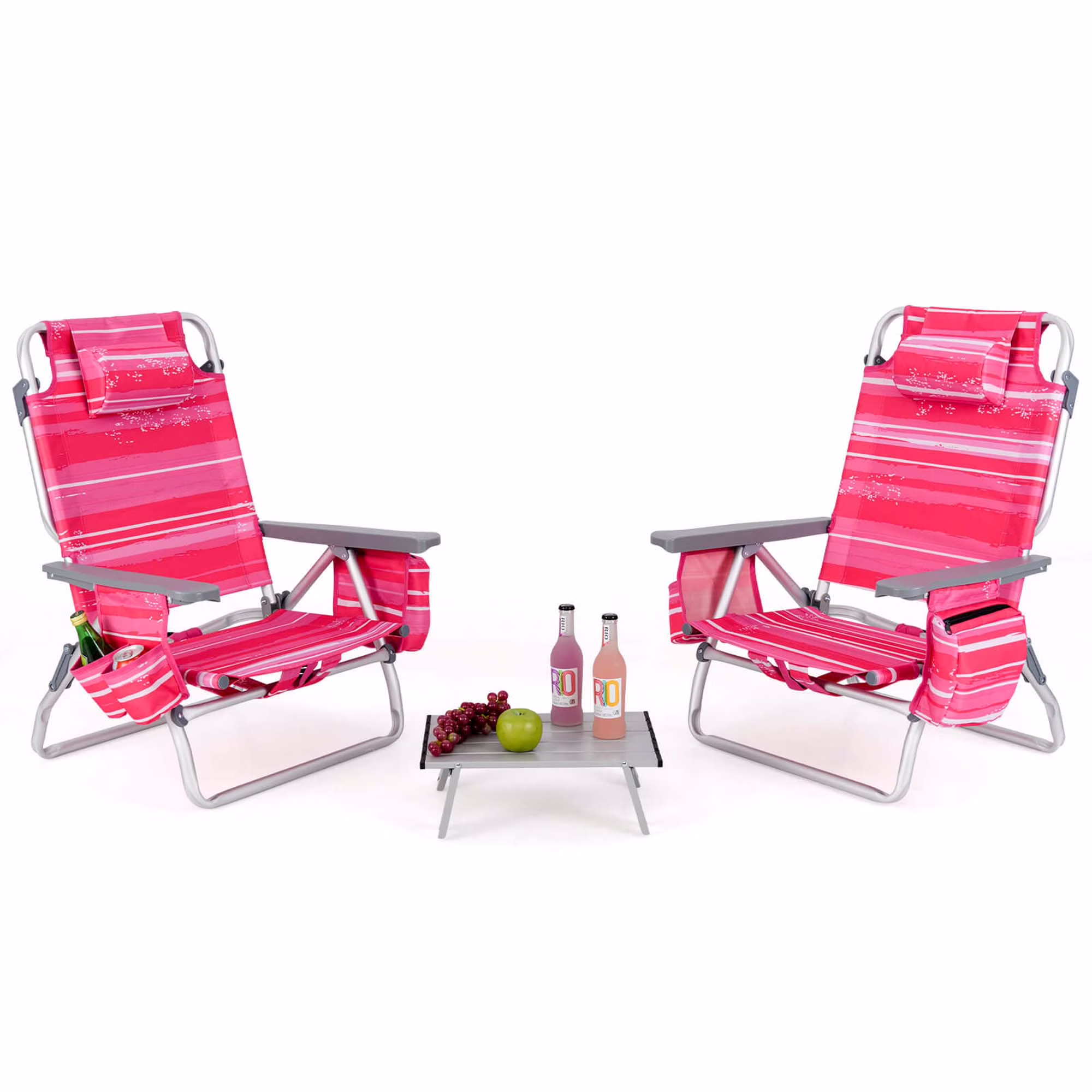 Costway 2-Pack Folding Backpack Beach Chair Table Set 5-Position Outdoor Reclining Chair Pink - Image 11