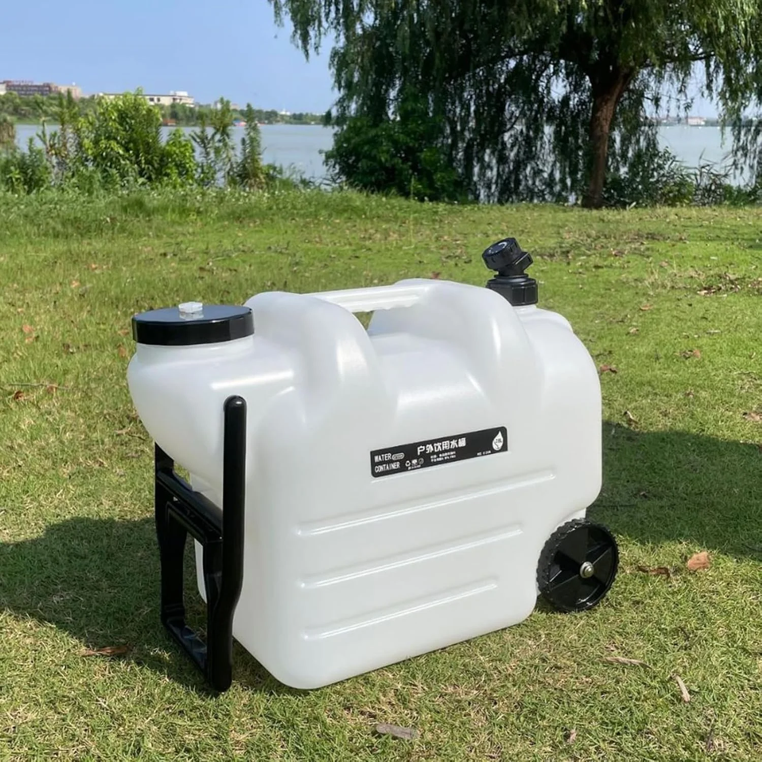 Water Container Water Storage Container Wheeled Pull Rod with Handle Water Barrel Water Jug for Camping Picnic Bath Emergency
