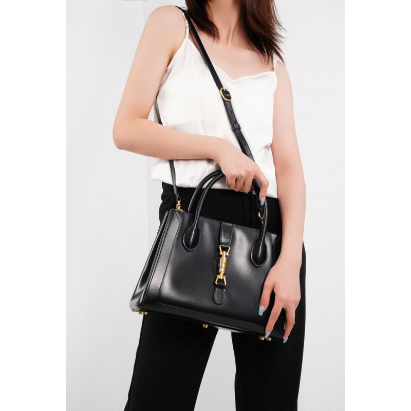 Replica Gucci Jackie 1961 Medium Tote Bag In Black Leather 6490161:1High-quality replica
