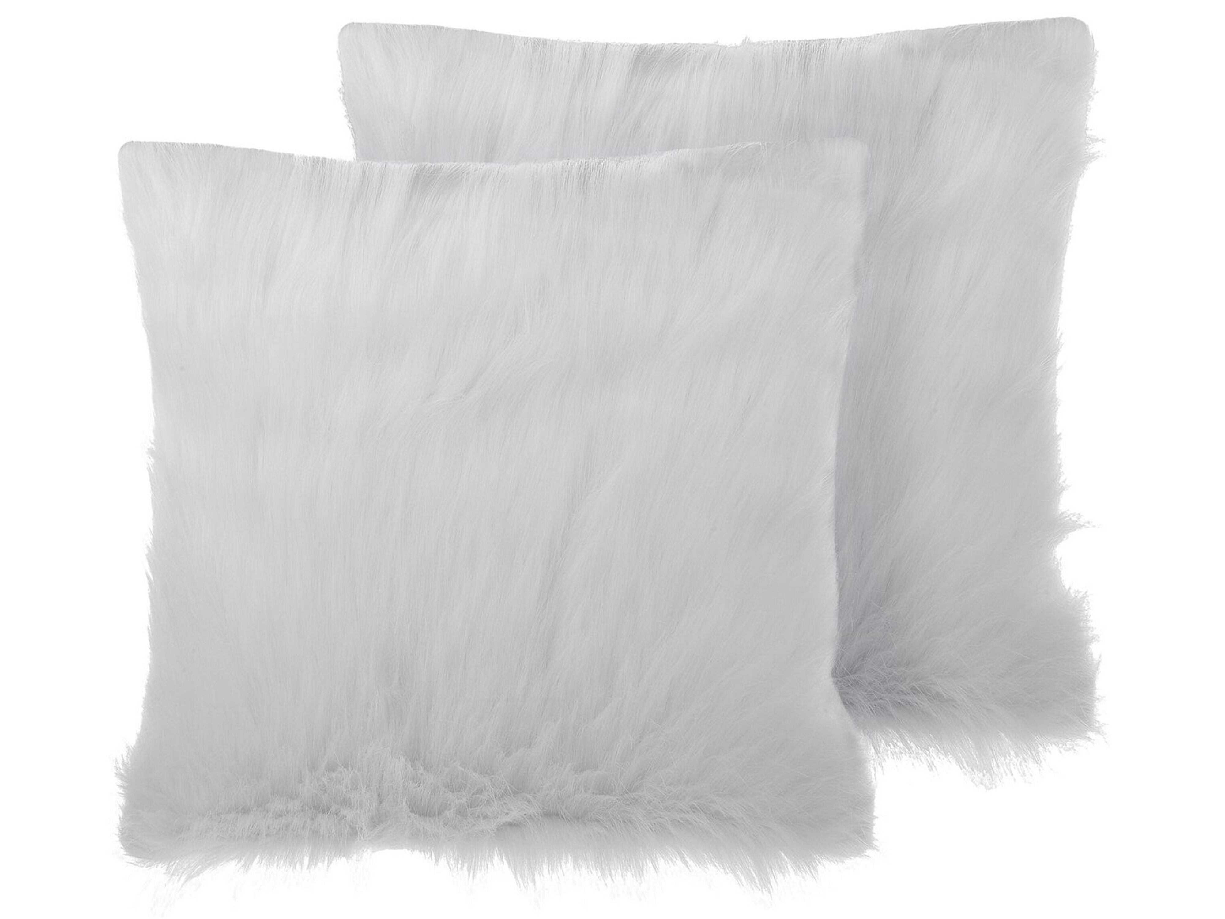Set of 2 Decorative Cushions DAISY Faux Fur 45 x 45 cm Light Beige Solid