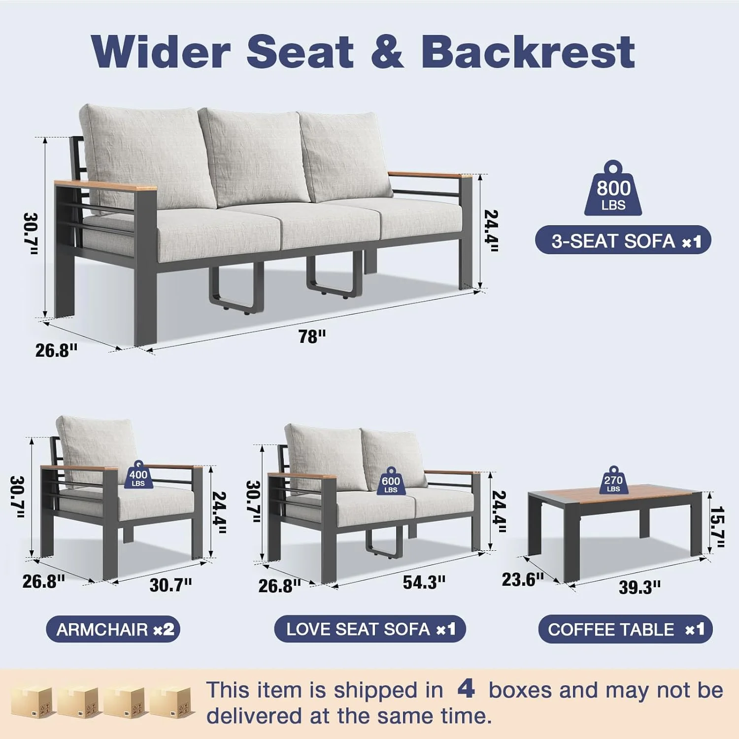 Aoxun Aluminum 7-Seat Patio Sectional With 5 in Cushions, Coffee Table And Waterproof Cover - Image 7 Aoxun Aluminum 7-Seat Patio Sectional With 5 in Cushions, Coffee Table And Waterproof Cover - Image 7
