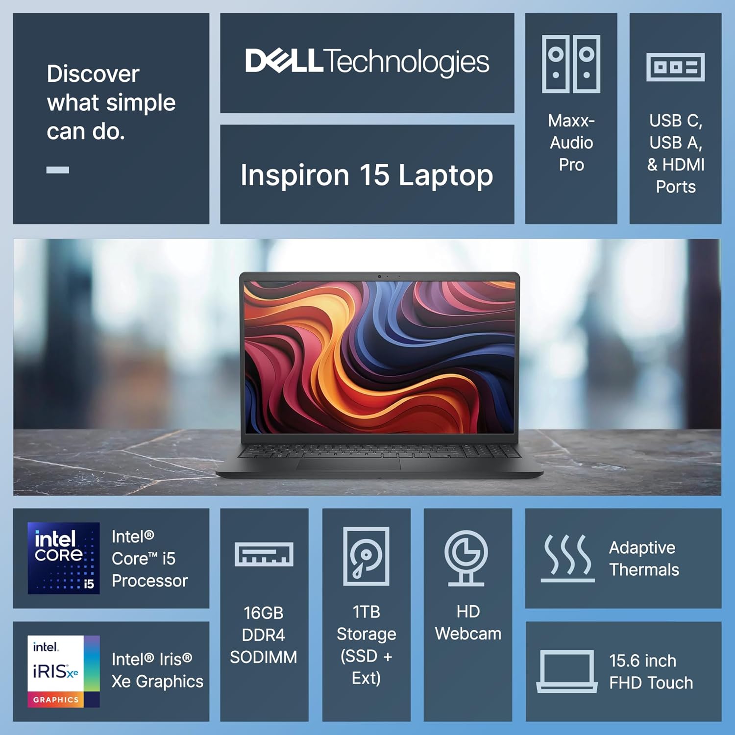 Dell Inspiron 15 Touchscreen Laptop for 2025-2026 Business Student Home  AI Computer  15.6