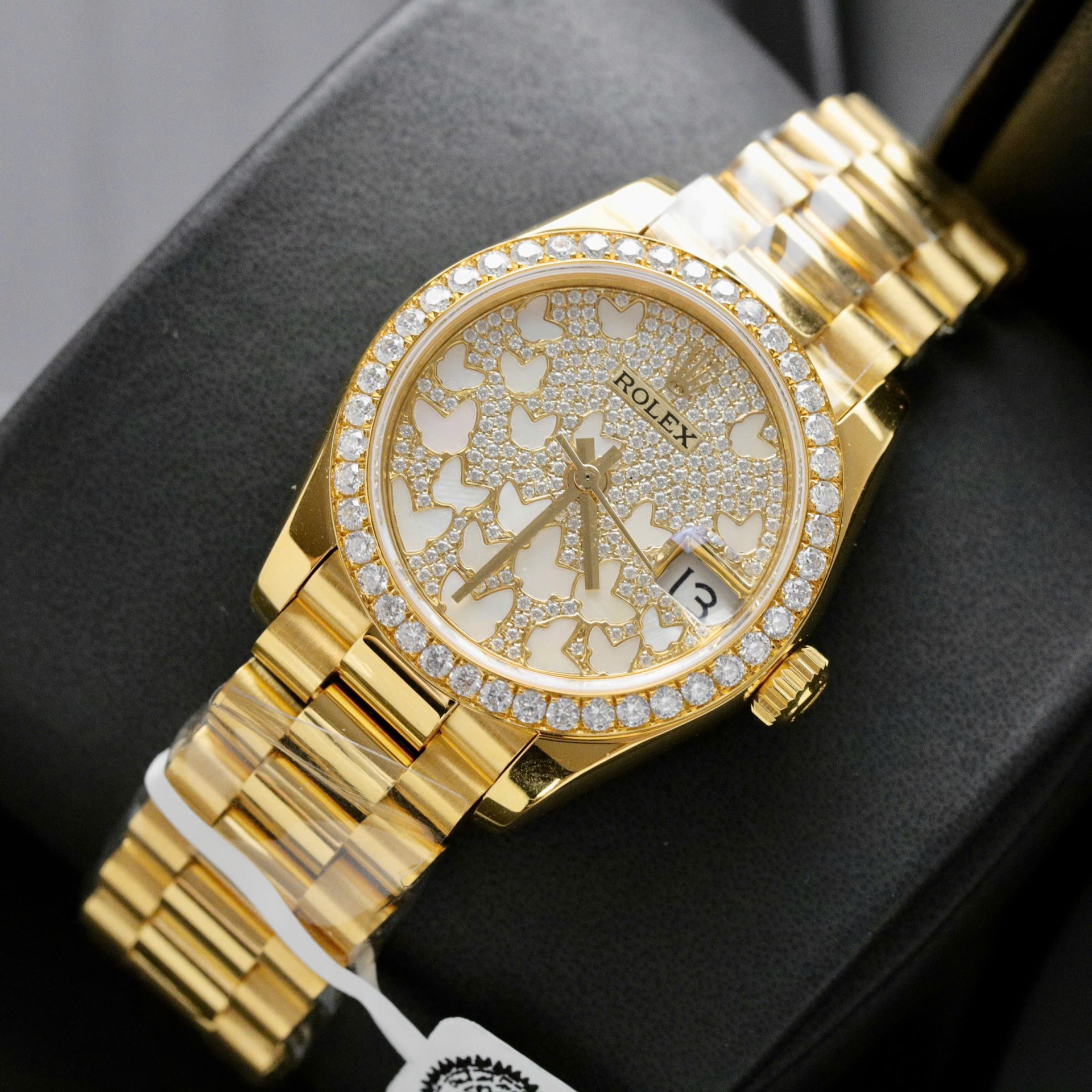Rolex DateJust Butterfly Dial Custom Gold Wrapped 18K + Diamonds Moissanite 31mm - Elite Watch Atelier
