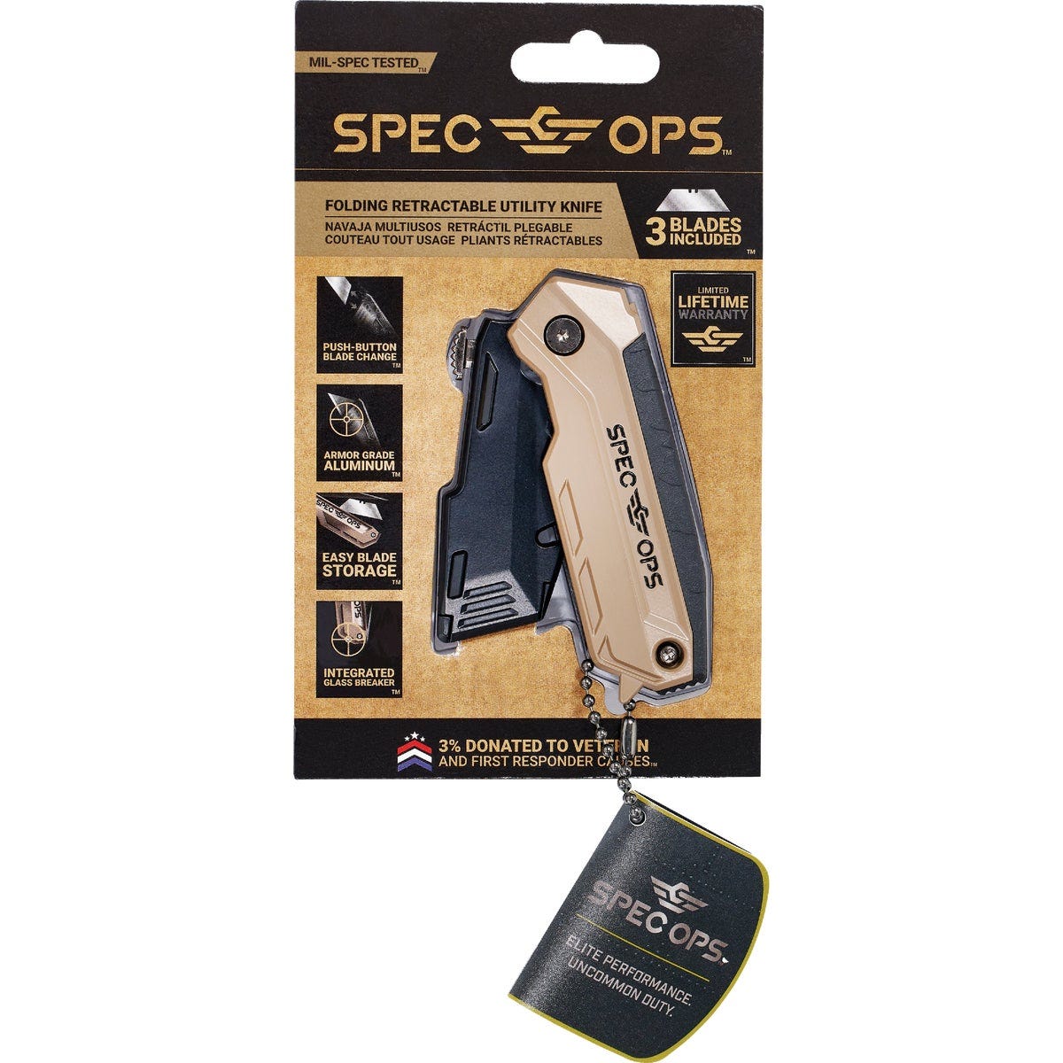Spec Ops Retractable-Blade Folding Utility Knife with (3) Blades