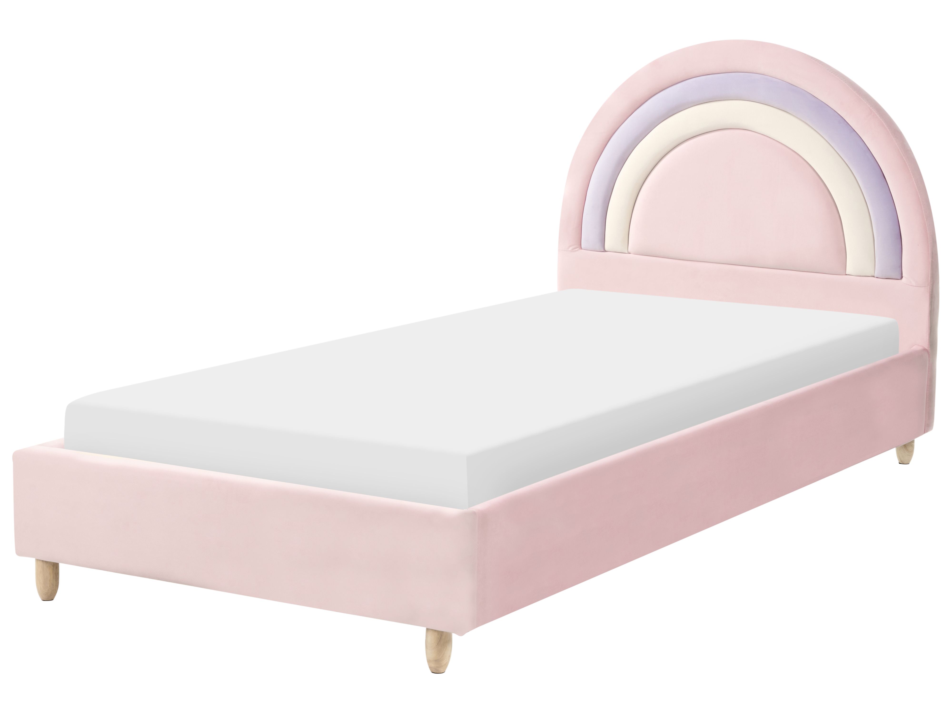 Kids Bed Rainbow Velvet LANDEILLAU 90 x 200 cm (EU Single) Pink
