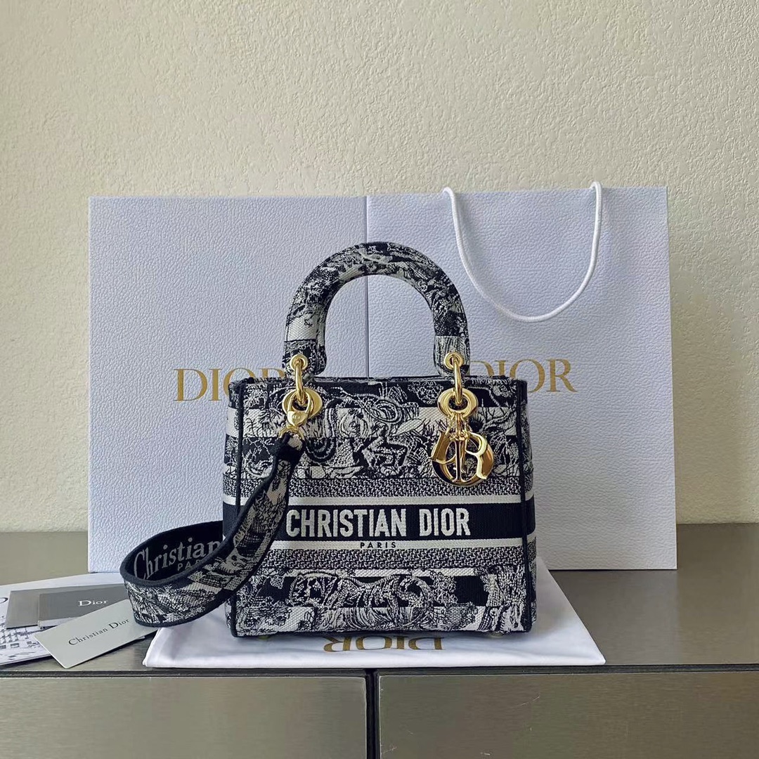 Medium Lady D-Lite Bag Black For Women 9.5in/ 24cm1:1High-quality replica