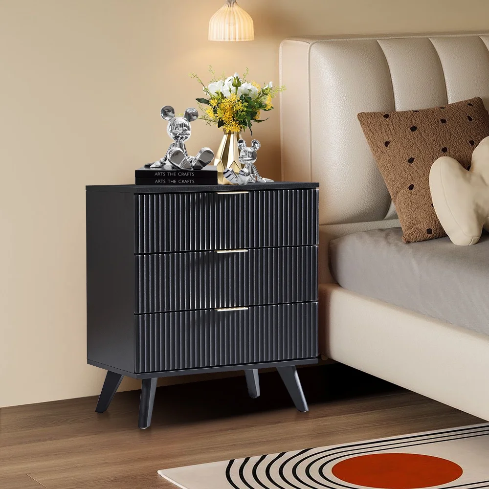 YOCWO Fluted Nightstand for Bedroom Set of 2 , Wood Bedside Table Set of 2 with Drawers, Black - Image 100