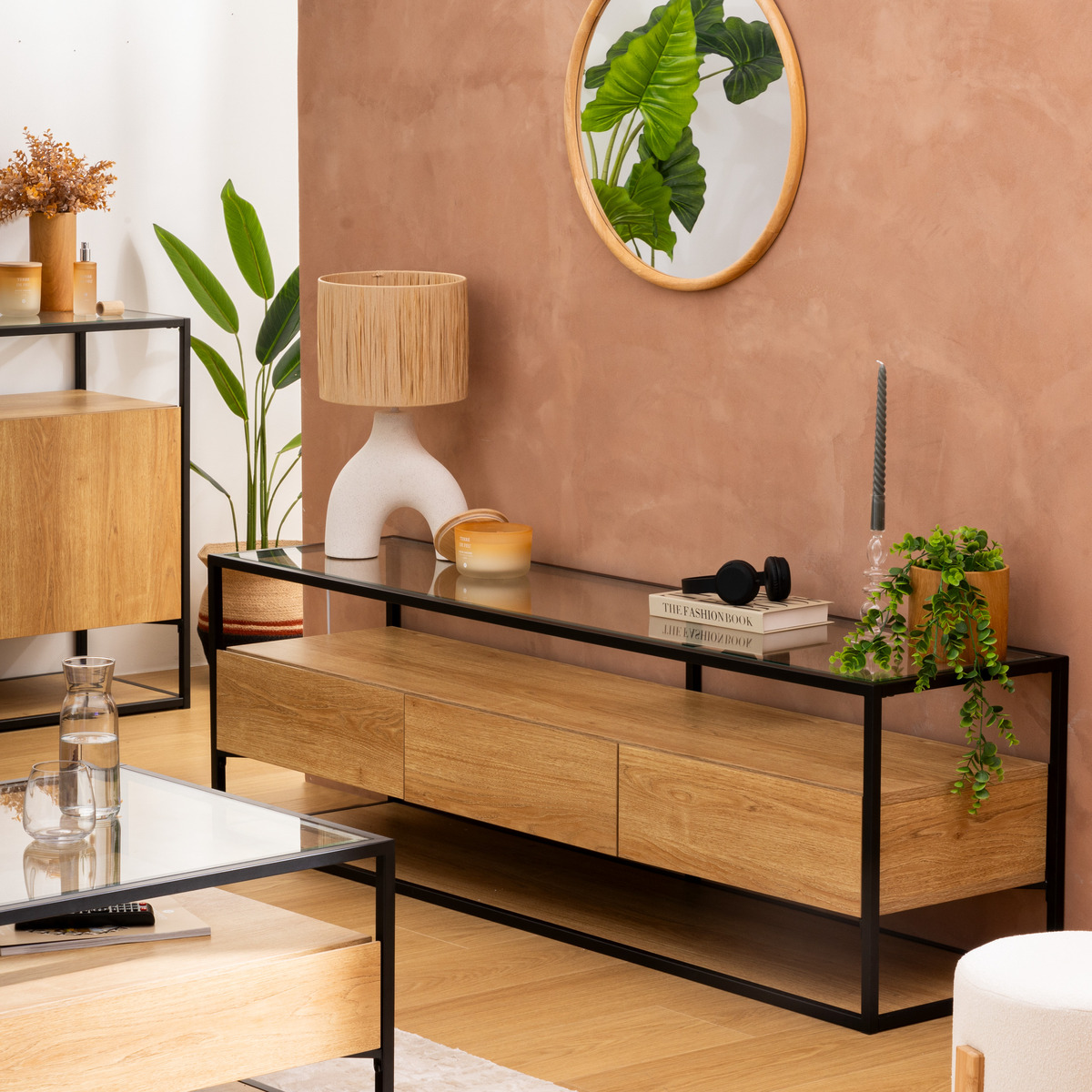 TV stand with 3 drawers "Aldea" Beige, 160x50x40 cm