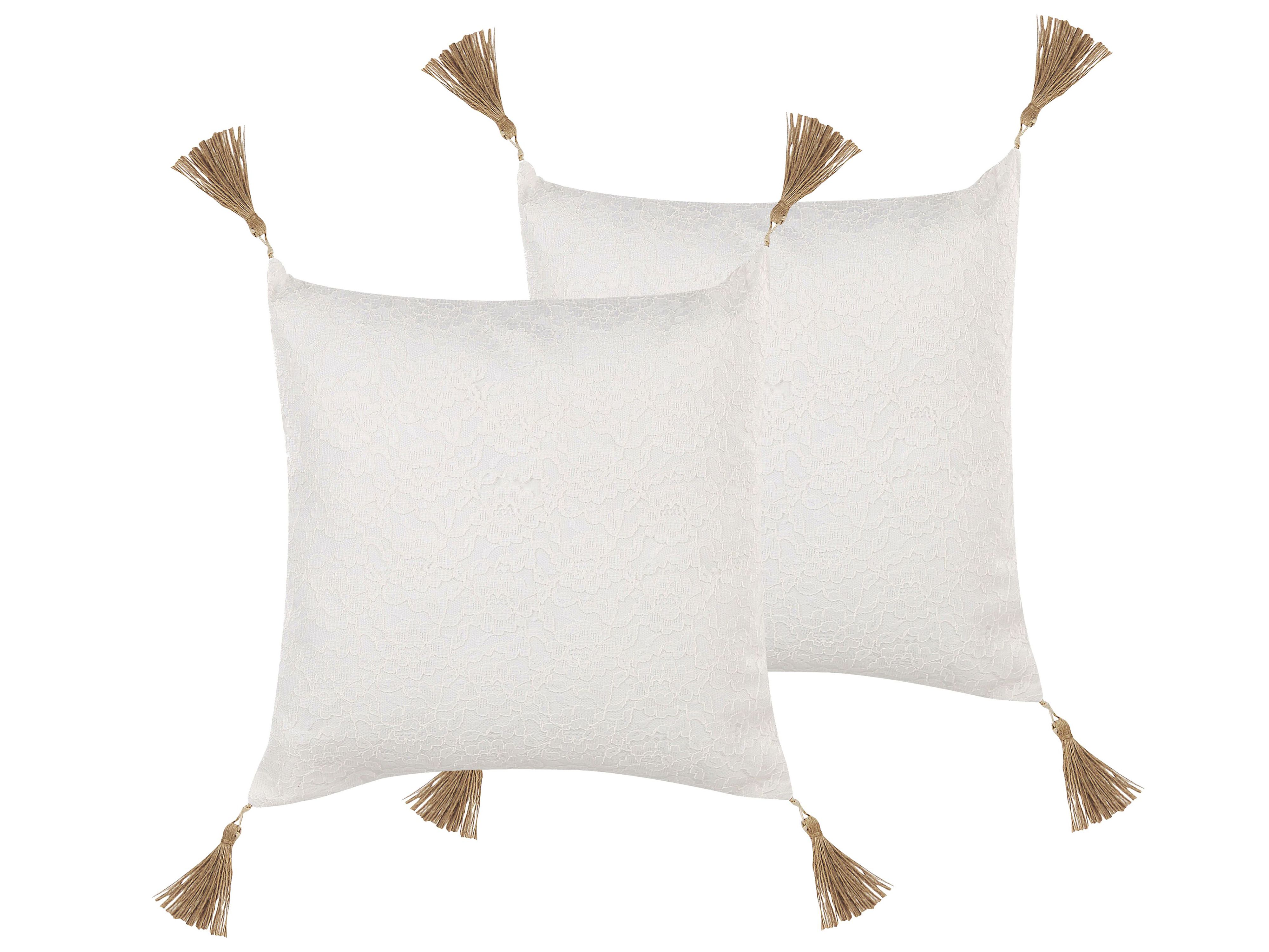 Set of 2 Decorative Cushions AZALEA 45 x 45 cm Light Beige Solid