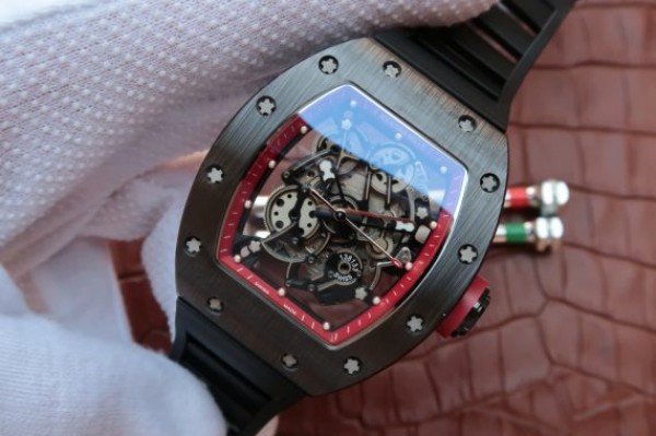 Replica Richard Mille RM055 Black Ceramic Red Inner Bezel Skeleton Dial Black Rubber Strap MIYOTA8215 - Elite Watch Atelier
