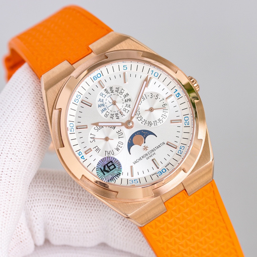 Fake Vacheron Constantin Replica Watches Overseas perpetual calendar ultra-thin 41.5 MM PINK GOLD 4300V/220R-B064(1:1 replica) - Top club
