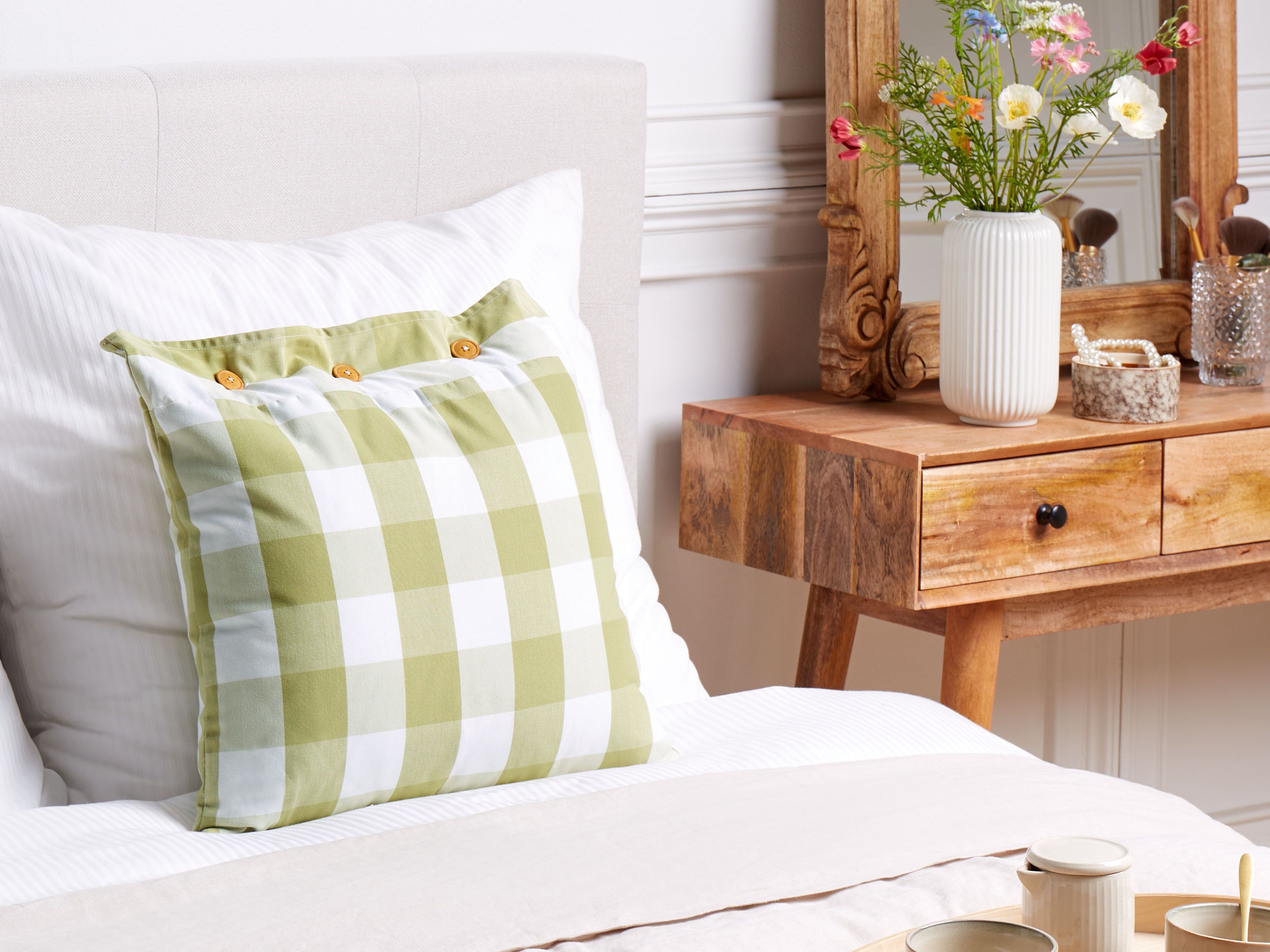 Throw Cushion TAMNINE 45 x 45 cm Light Green Checked