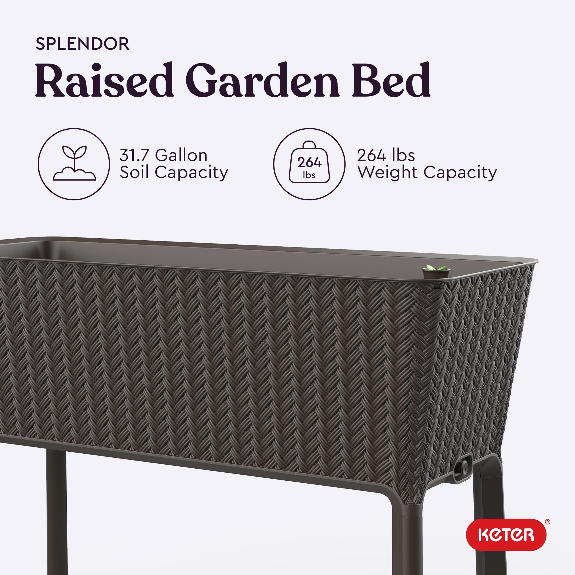 Keter Splendor 31.7 Gallon Raised Garden Bed with Self Watering and Drainage, Grey - Image 15
